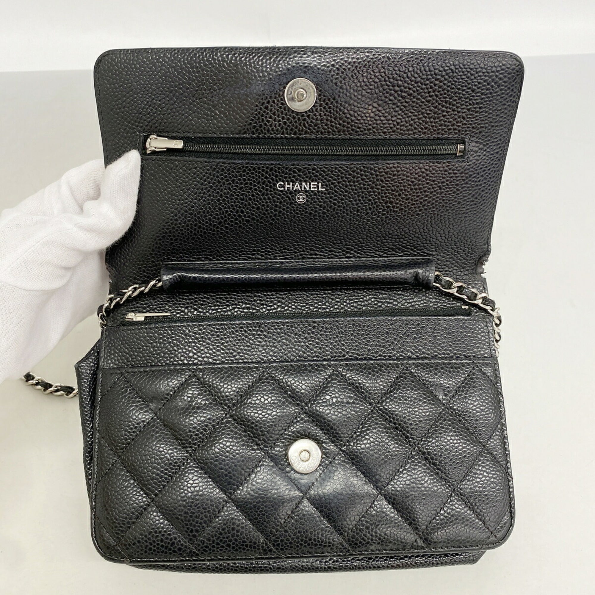 Chanel Black Grained Calfskin Chain/Shoulder Wallet (Pre-Owned)