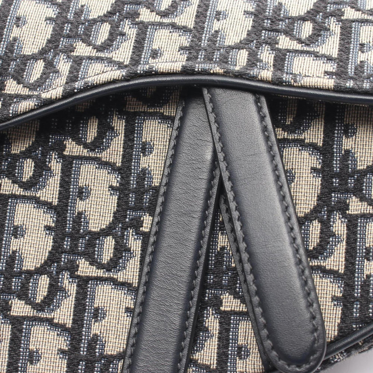 Christian Dior Beige Black Navy Canvas Leather Handbag Saddle Bag (Pre-Owned)