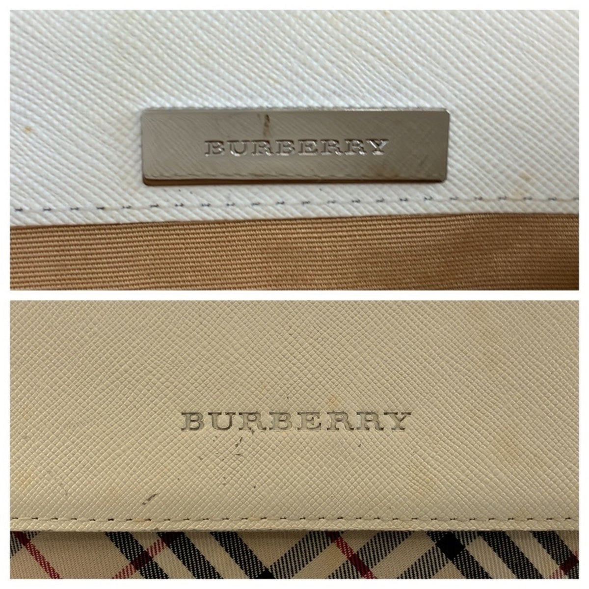 Burberry Beige White Canvas Leather Pochette Shoulder Bag (Pre-Owned)