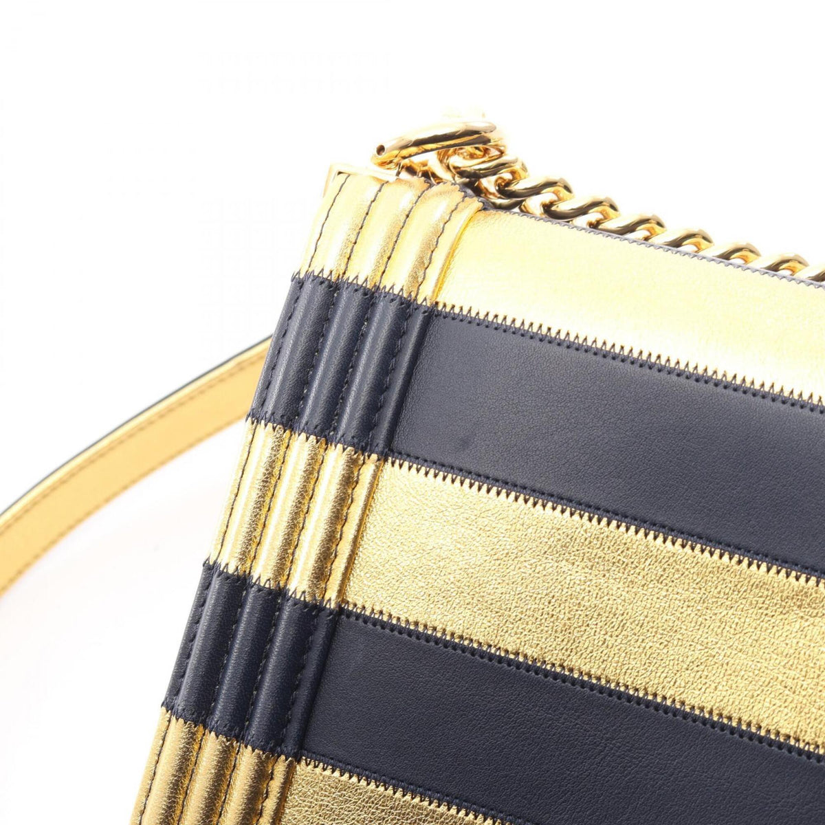 Chanel Gold Navy Leather Handbag Shoulder Bag (Pre-Owned)