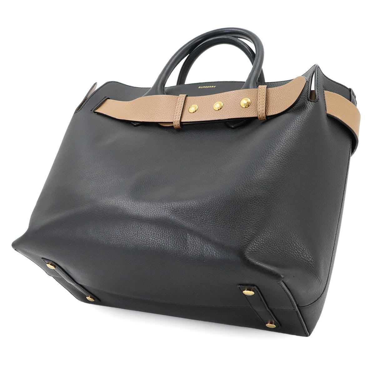 Burberry Beige Black Leather Handbag (Pre-Owned)
