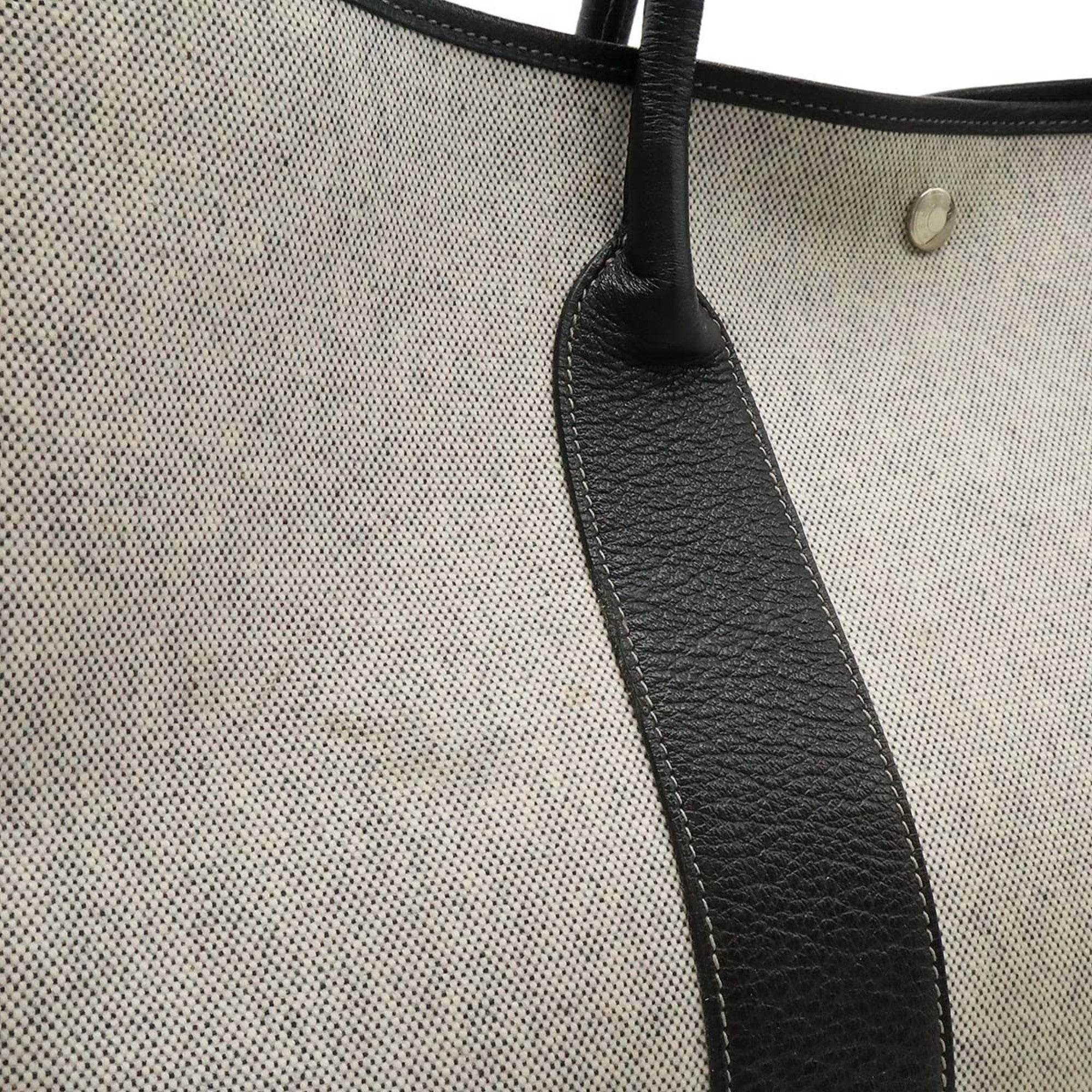 Hermes Black Gray Toile H Leather Handbag Shoulder Bag Tote Bag (Pre-Owned)