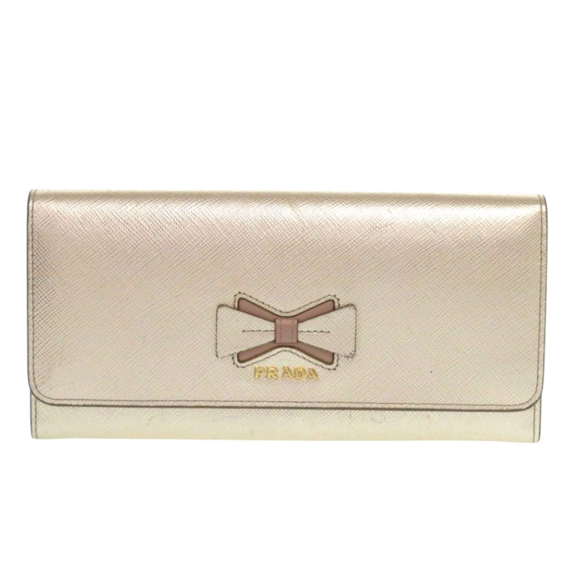 Prada Gold Leather Long Wallet (Bi-Fold) (Pre-Owned)