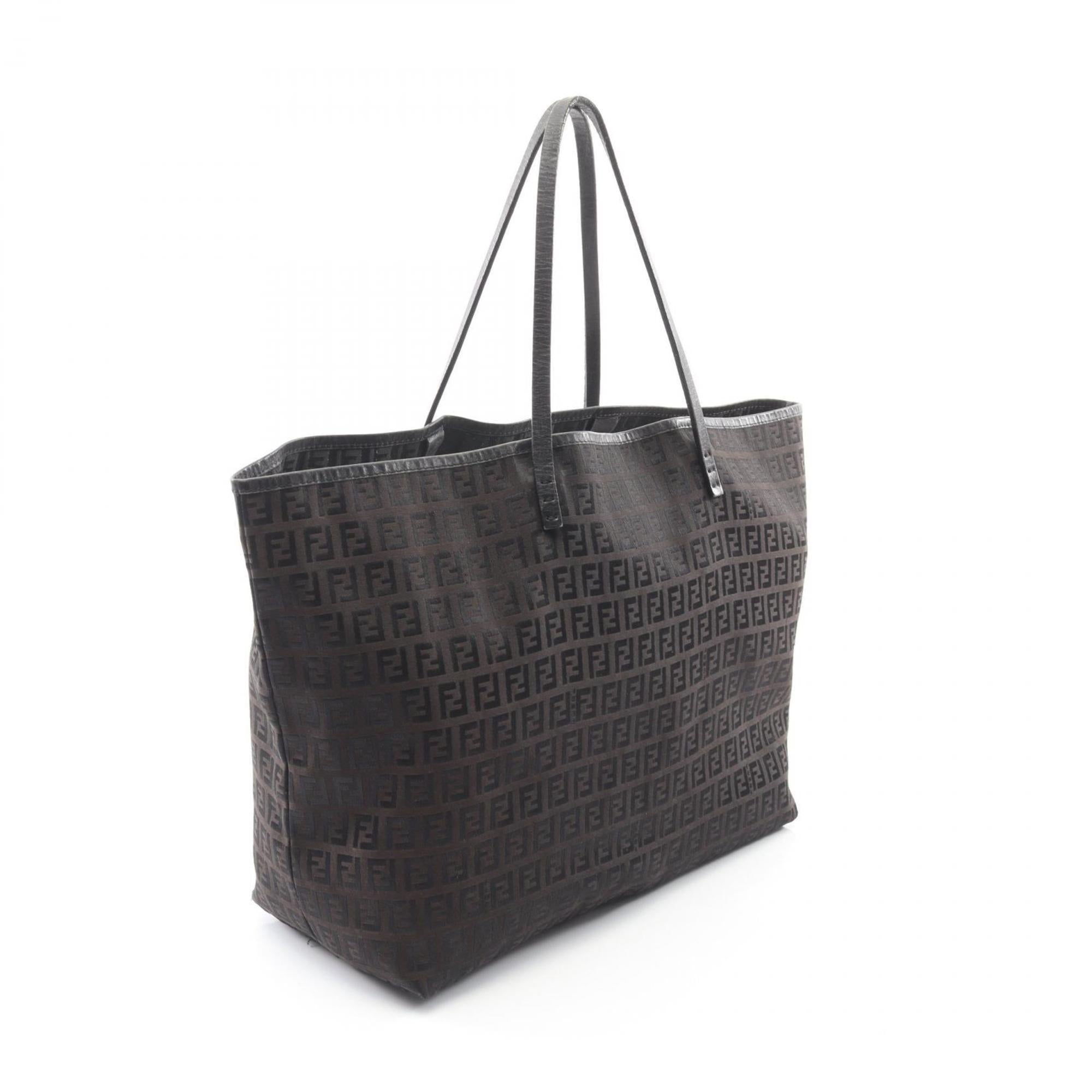 Fendi Black Brown Canvas Leather Pouch Tote Bag (Pre-Owned)