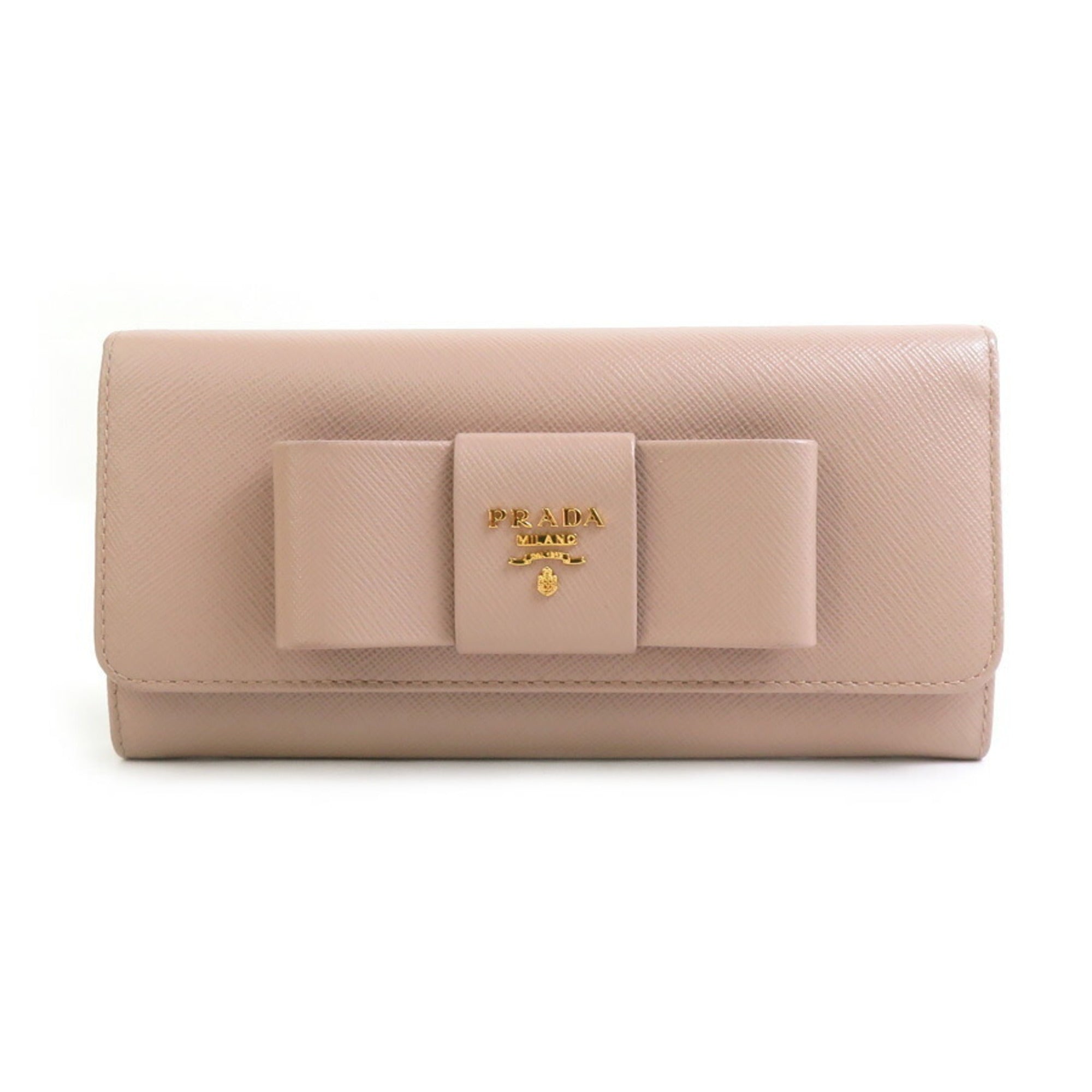 Prada Pink Beige Leather Long Wallet (Bi-Fold) (Pre-Owned)