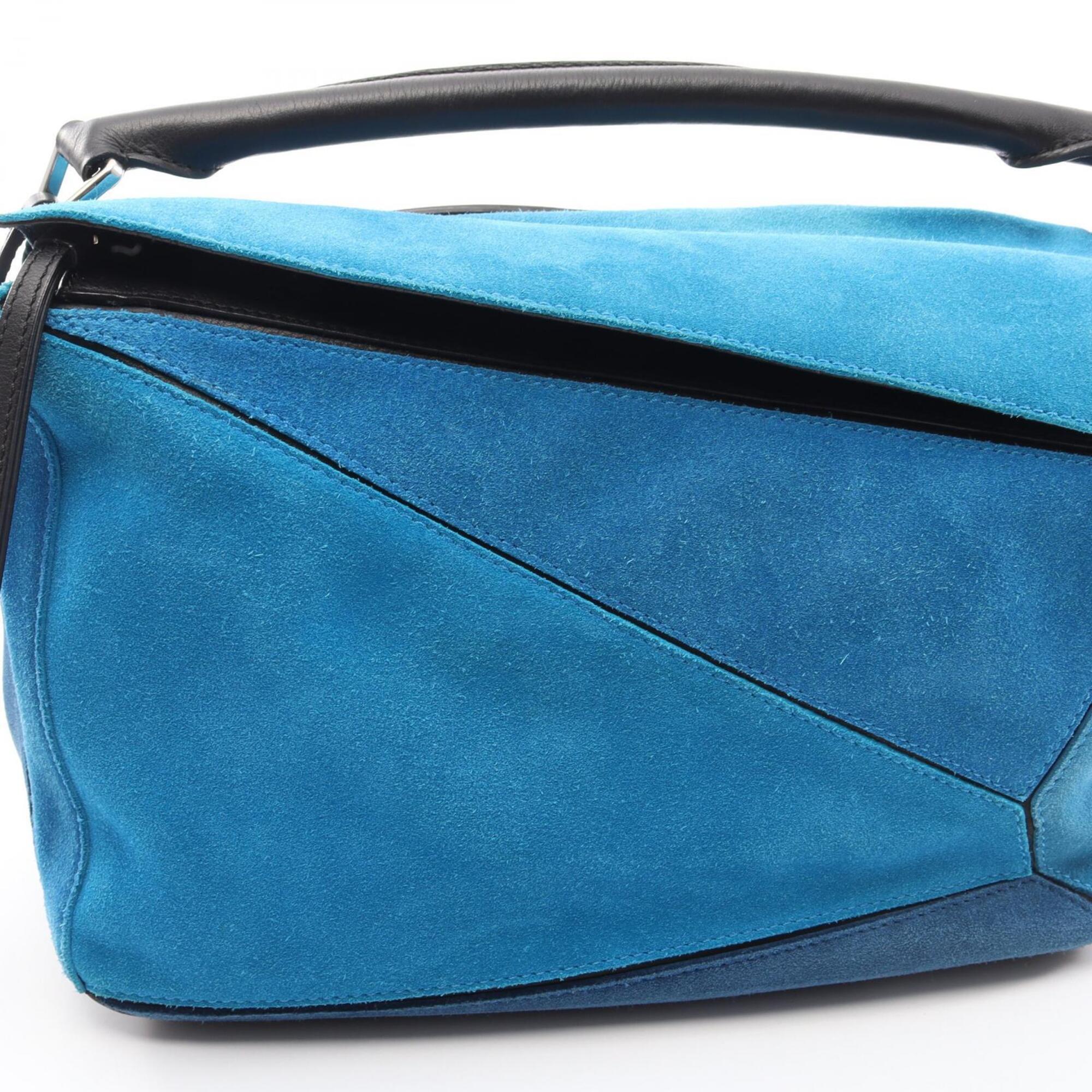Loewe Black Blue Leather Suede Handbag (Pre-Owned)