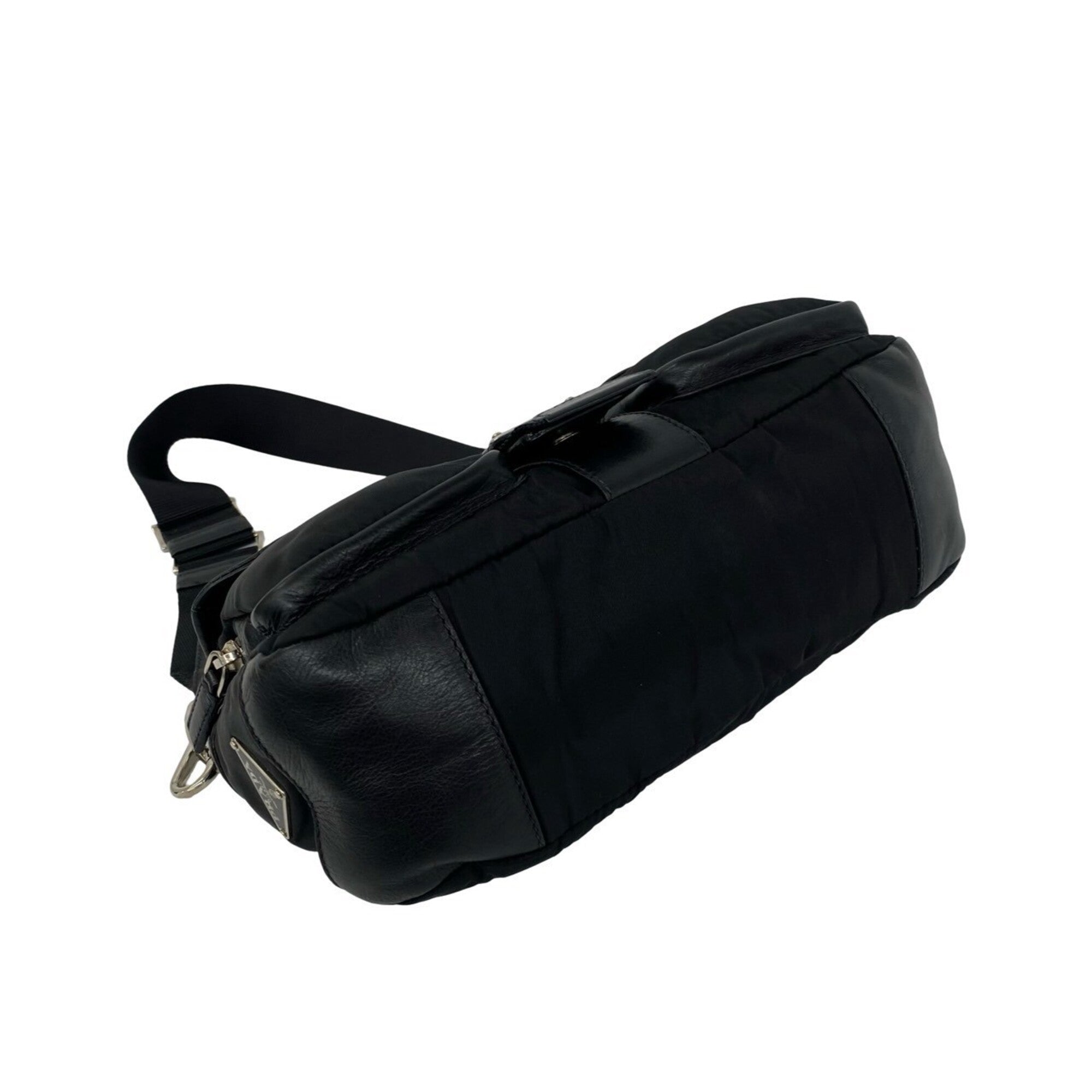 Prada Black Leather Nylon Handbag Shoulder Bag (Pre-Owned)