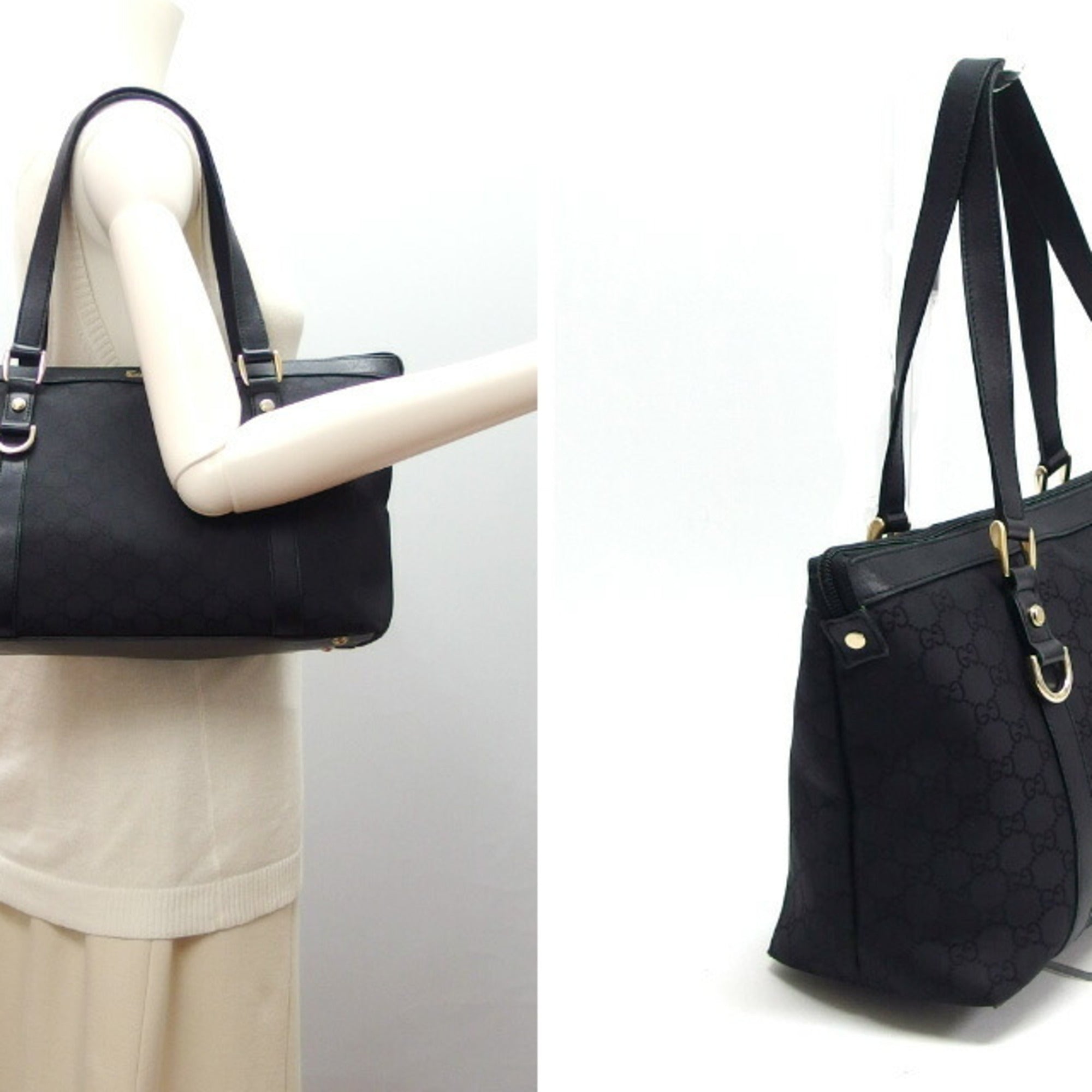 Gucci Abbey Black Canvas Leather Shoulder Bag Tote Bag (Pre-Owned)