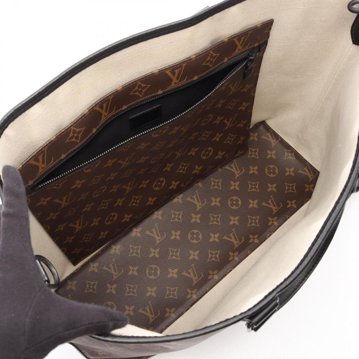Louis Vuitton Black Brown Coated Canvas Leather Handbag Tote Bag (Pre-Owned)