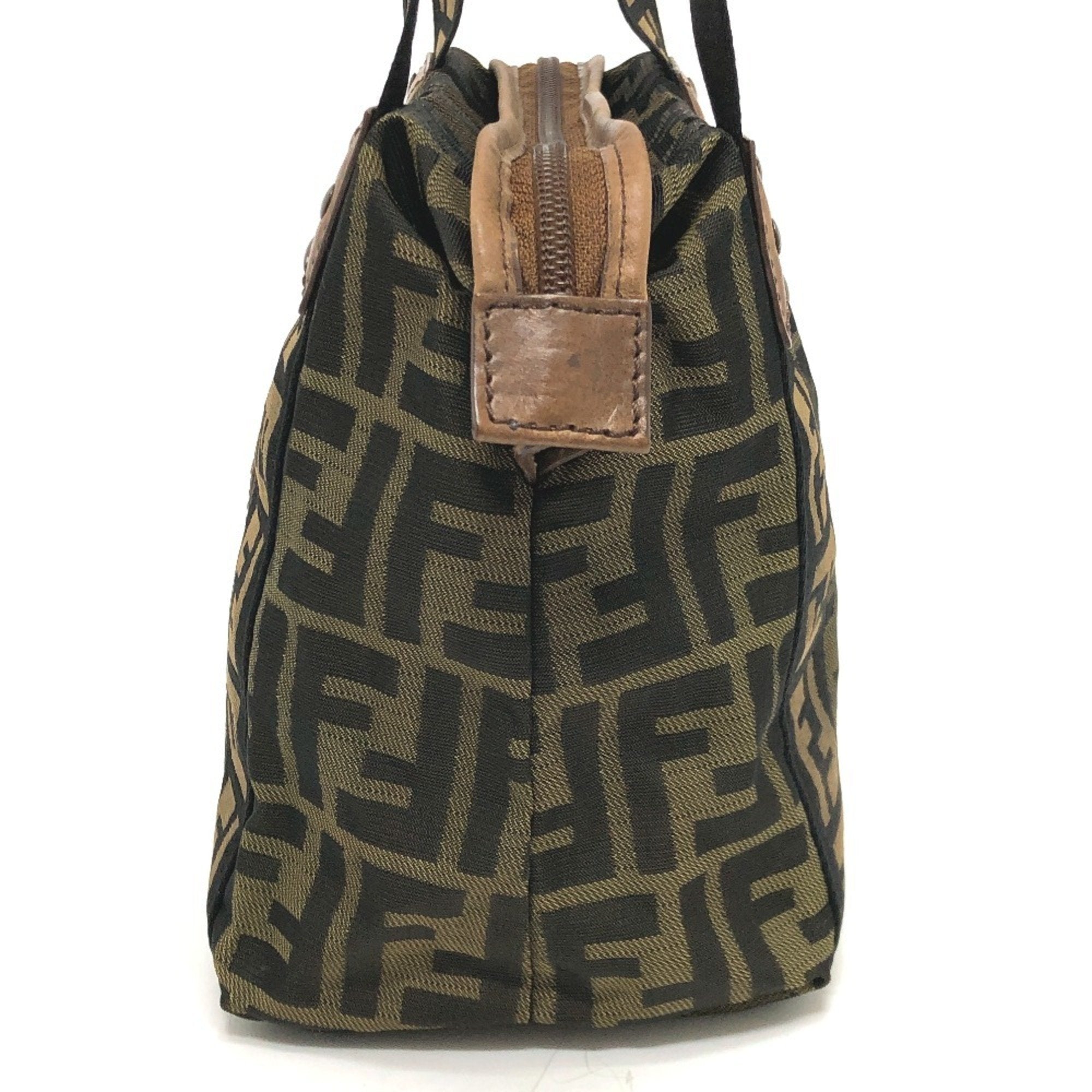 Fendi Zucca Black Brown Canvas Handbag Tote Bag (Pre-Owned)