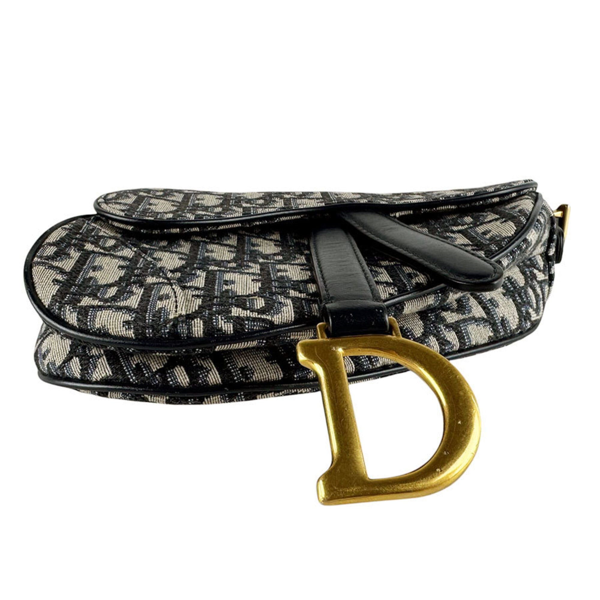 Christian Dior Navy Canvas Leather Handbag Saddle Bag (Pre-Owned)