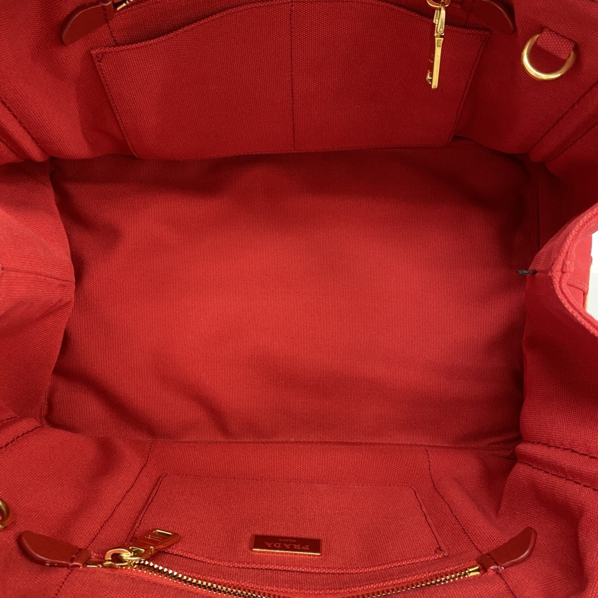 Prada Red Color Canvas Tote Bag (Pre-Owned)