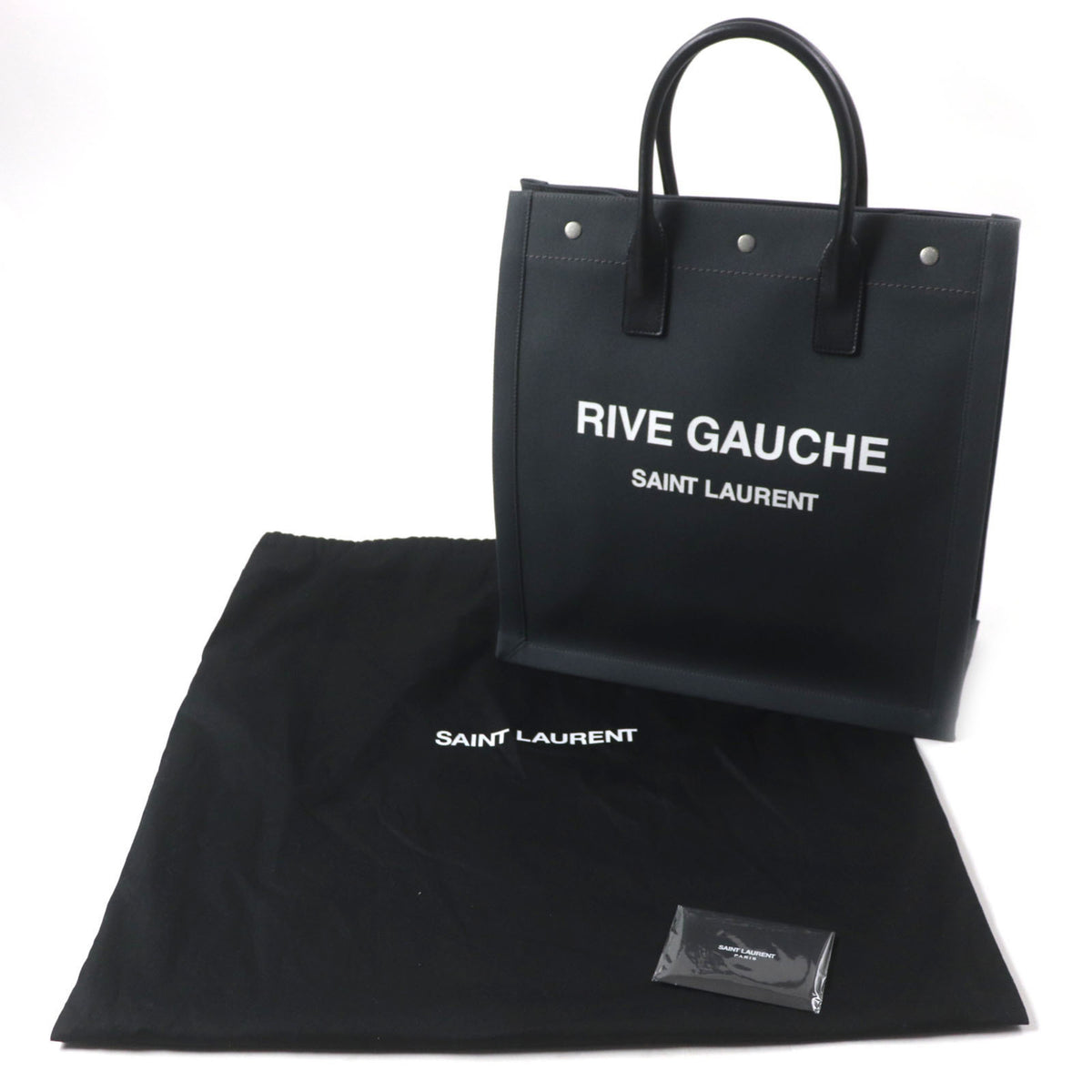 Saint Laurent Black Dark Gray Canvas Leather Tote Bag (Pre-Owned)