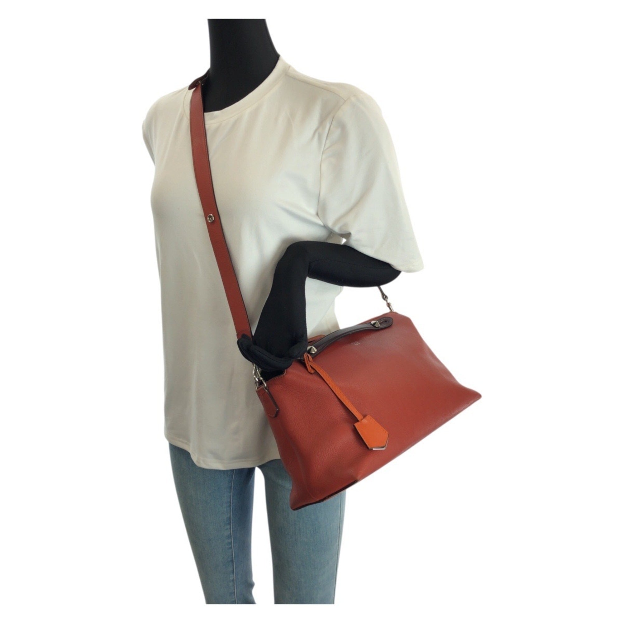 Fendi Brown Orange Leather Handbag Shoulder Bag (Pre-Owned)
