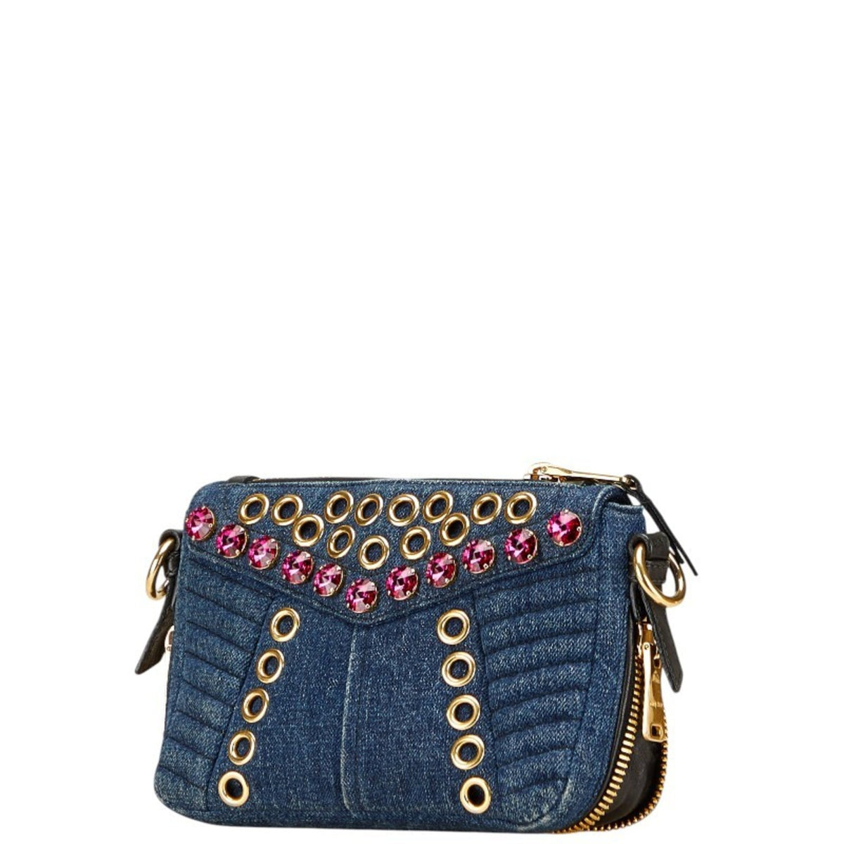 Miu Miu Multi-Color Denim Leather Shoulder Bag (Pre-Owned)