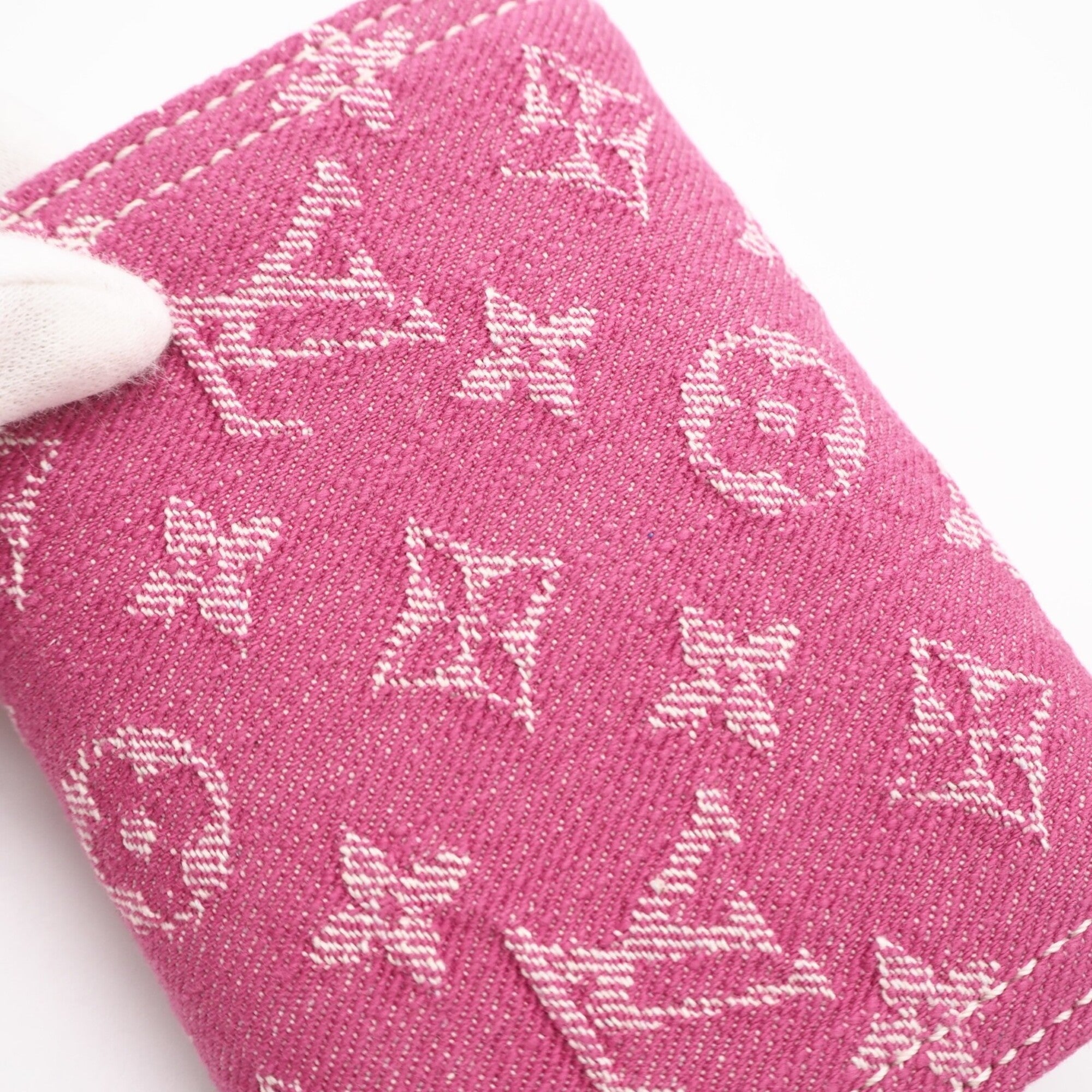 Louis Vuitton Monogram Denim Fuchsia Pink Canvas Leather Wallet (Tri-Fold) (Pre-Owned)