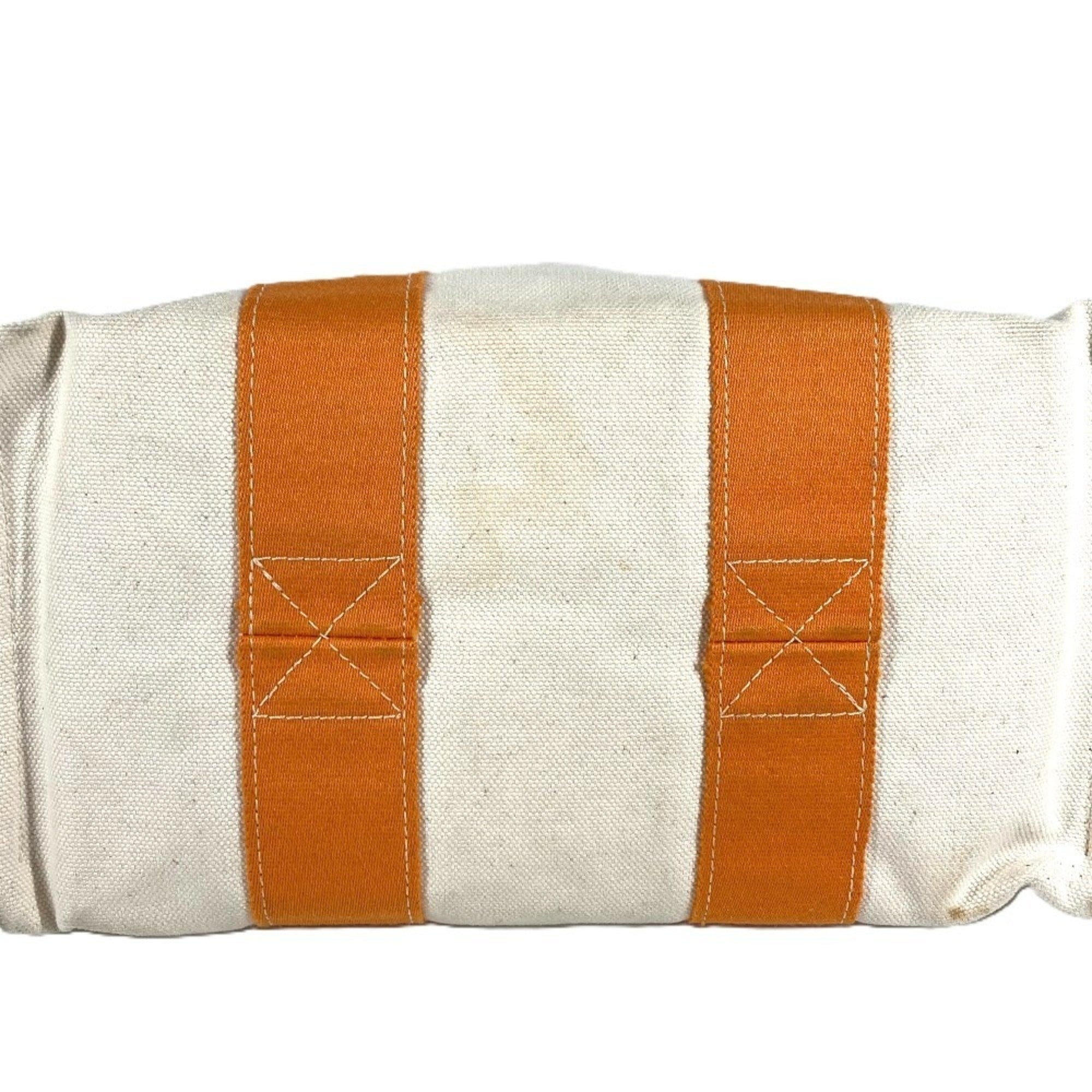 Hermes Beige Orange Canvas Handbag Tote Bag (Pre-Owned)