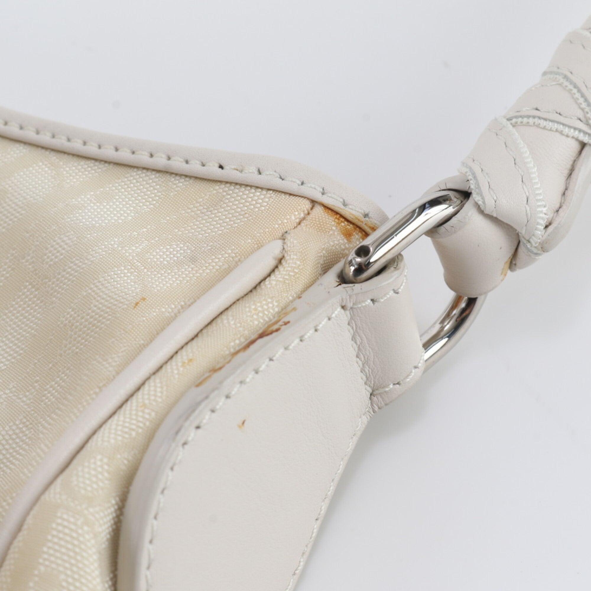 Christian Dior White Leather Nylon Handbag Shoulder Bag Tote Bag (Pre-Owned)