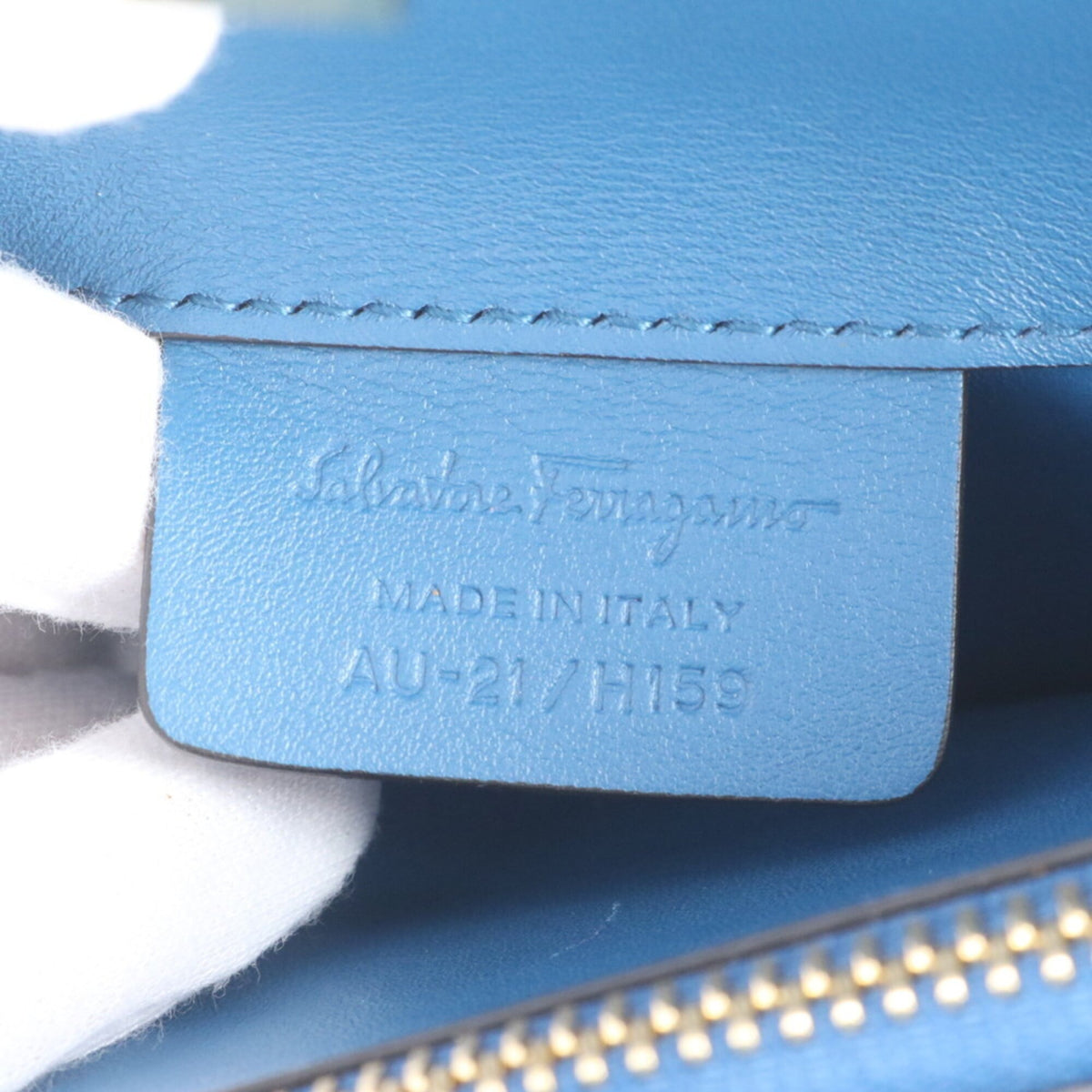 Salvatore Ferragamo Gancini Blue Leather Handbag Tote Bag (Pre-Owned)