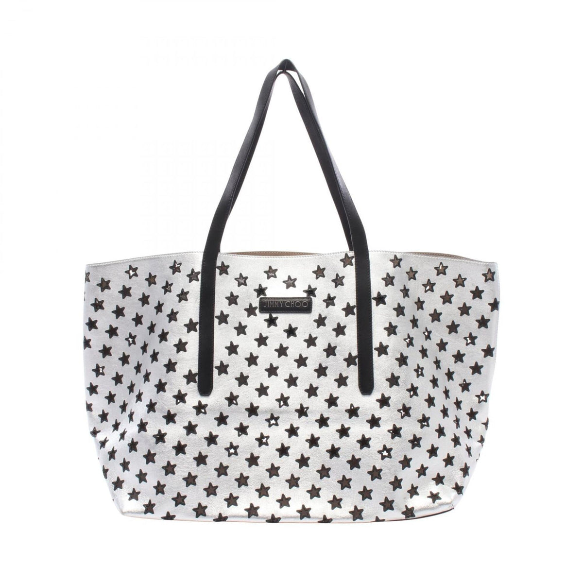 Jimmy Choo Black Silver Leather Handbag Tote Bag (Pre-Owned)