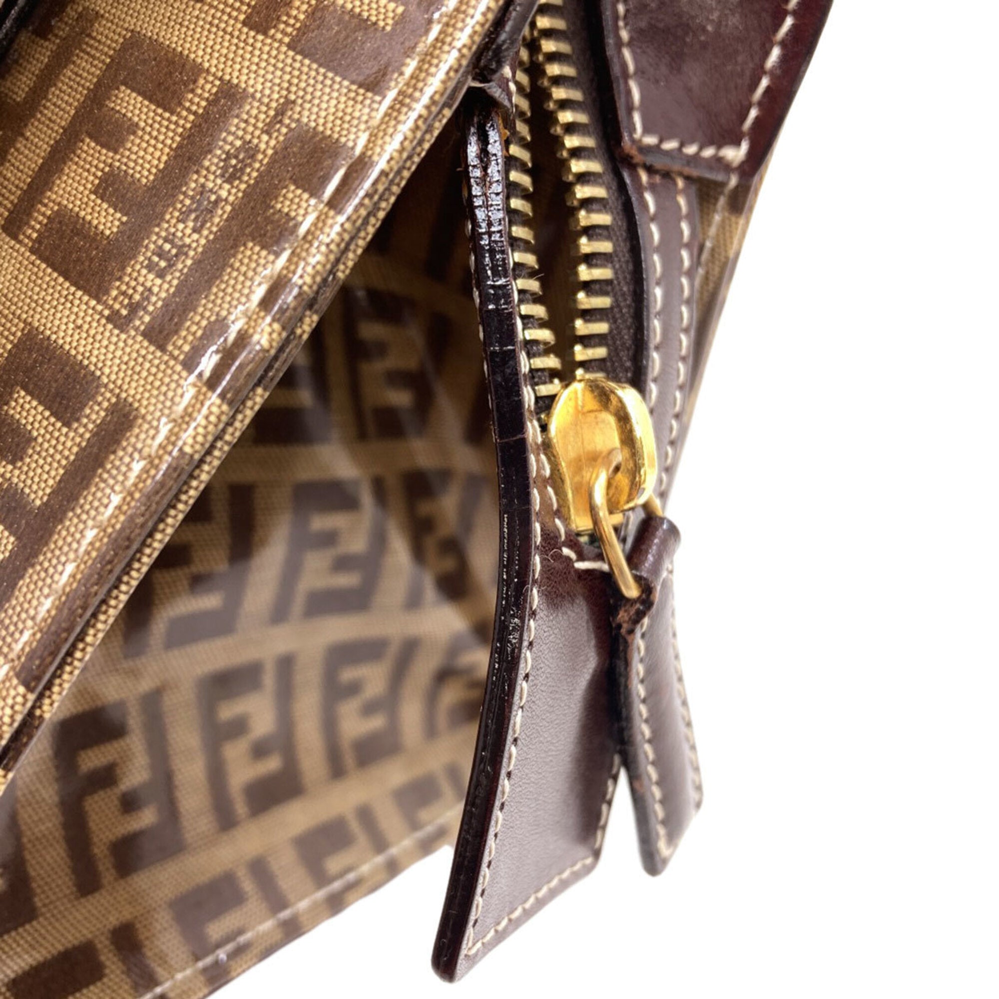Fendi Zucchino Brown Leather Handbag (Pre-Owned)