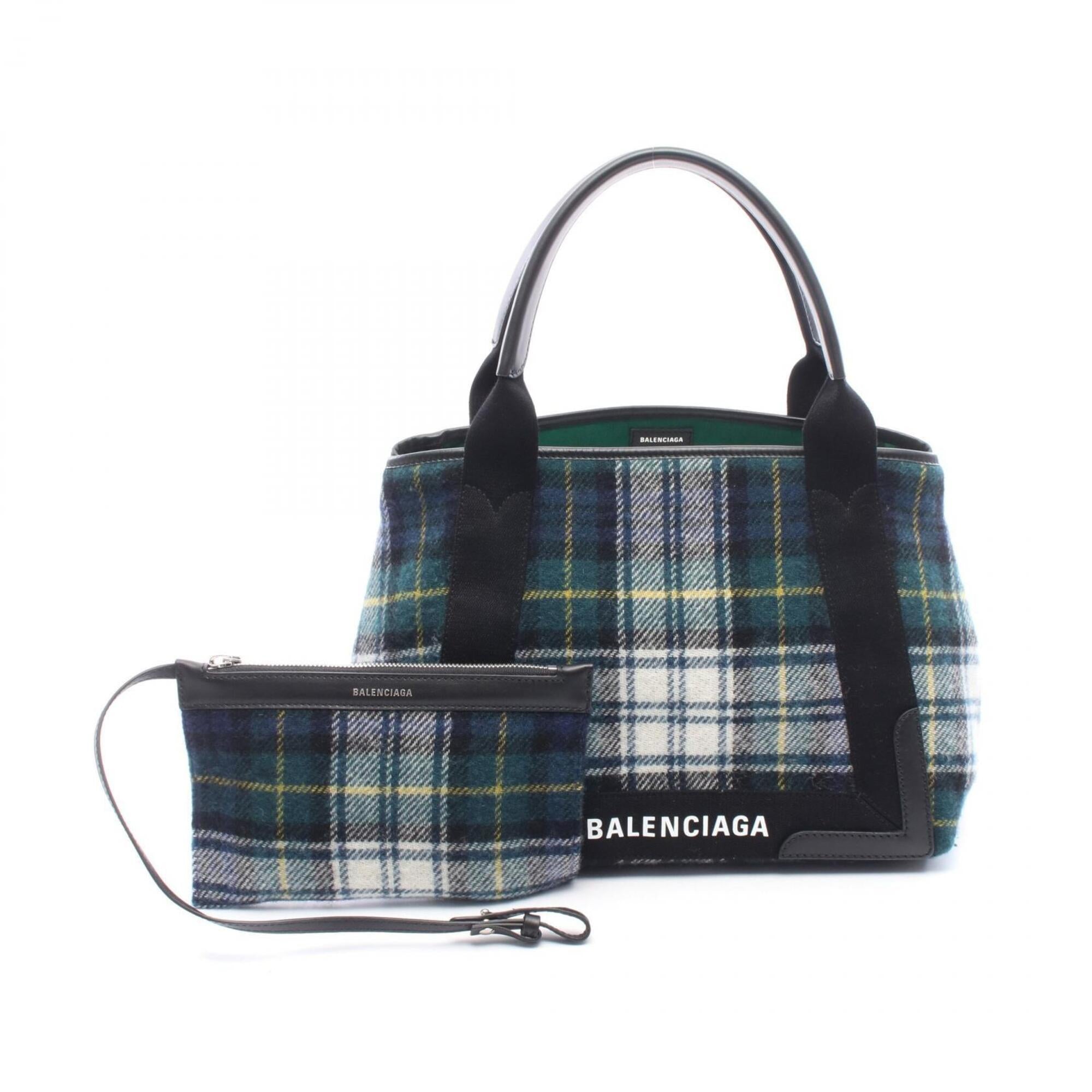 Balenciaga Black Green Multi-Color Wool Leather Handbag Pouch Tote Bag (Pre-Owned)