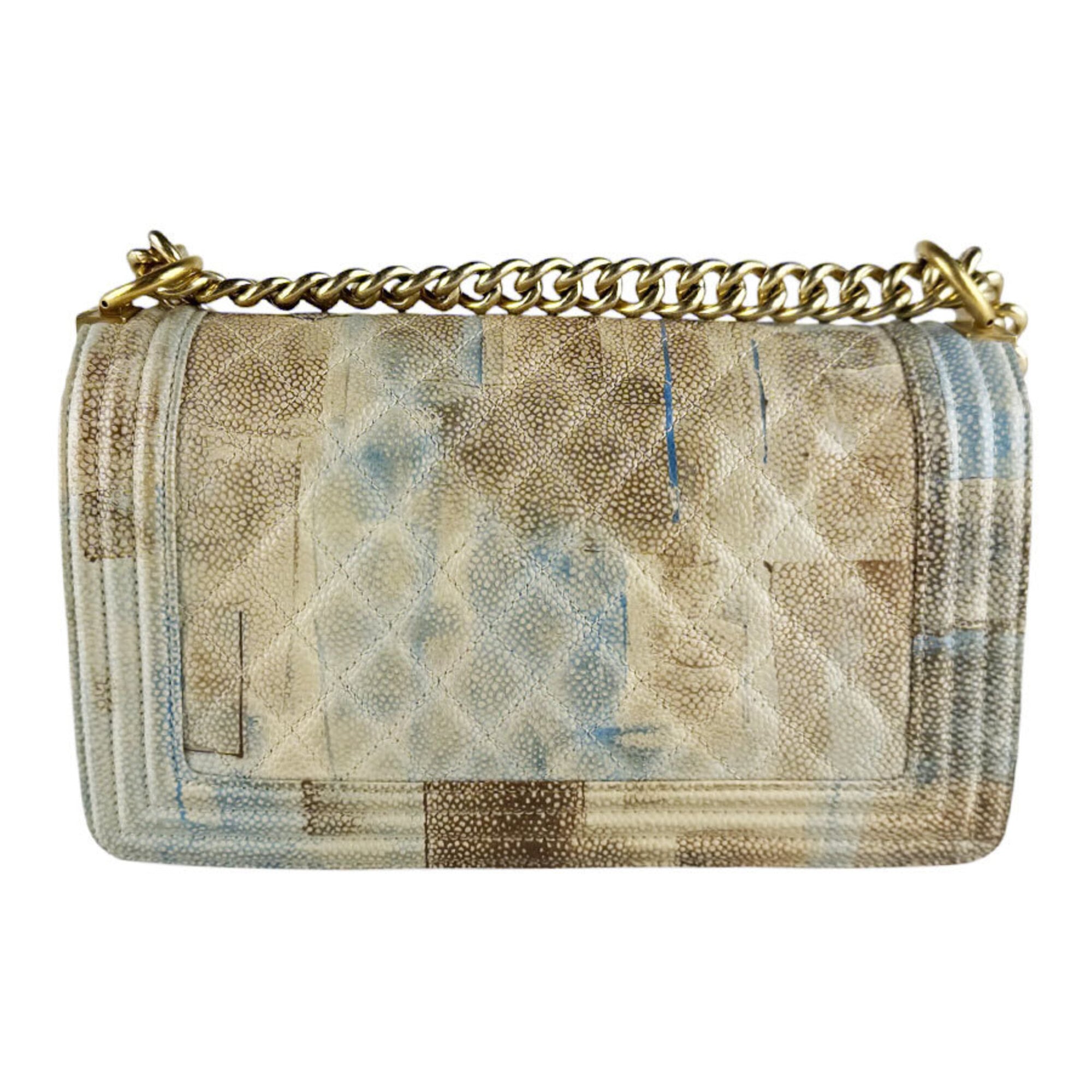 Chanel Beige Blue Brown Grained Calfskin Shoulder Bag (Pre-Owned)