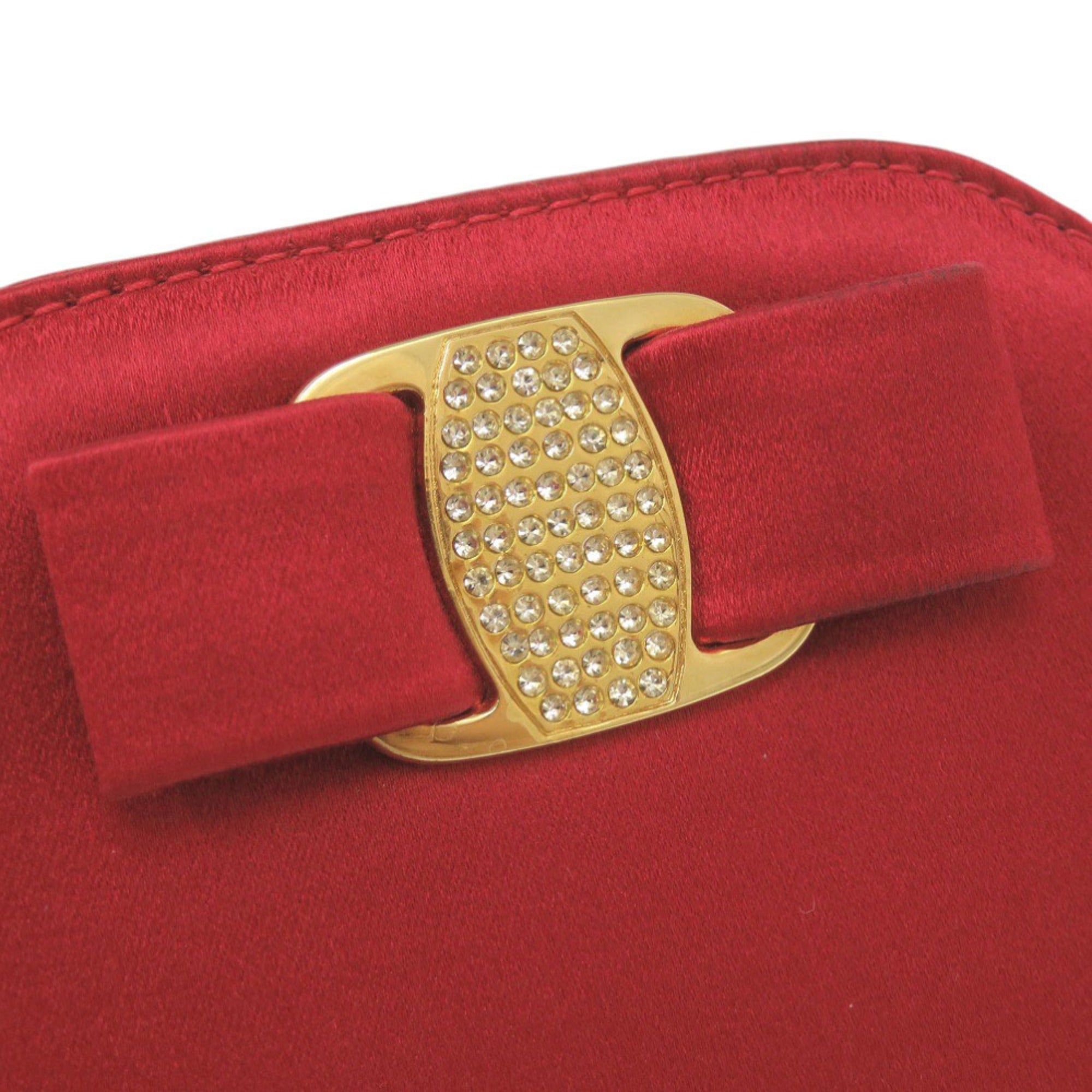 Salvatore Ferragamo Red Color Satin Shoulder Bag (Pre-Owned)