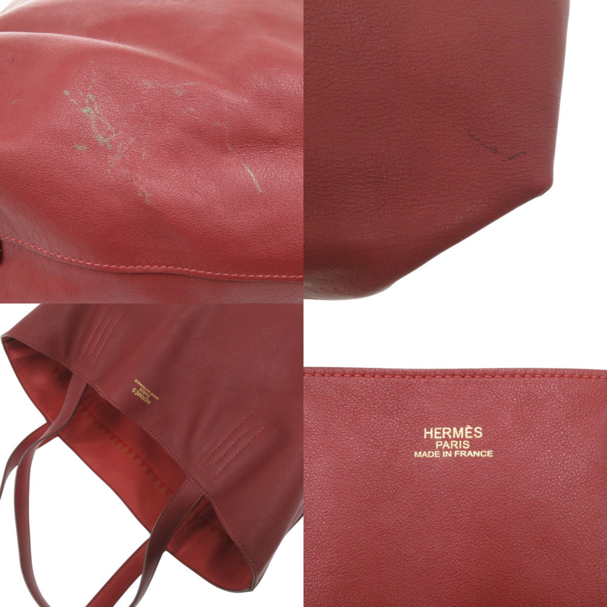 Hermes Brown Red Color Leather Tote Bag (Pre-Owned)