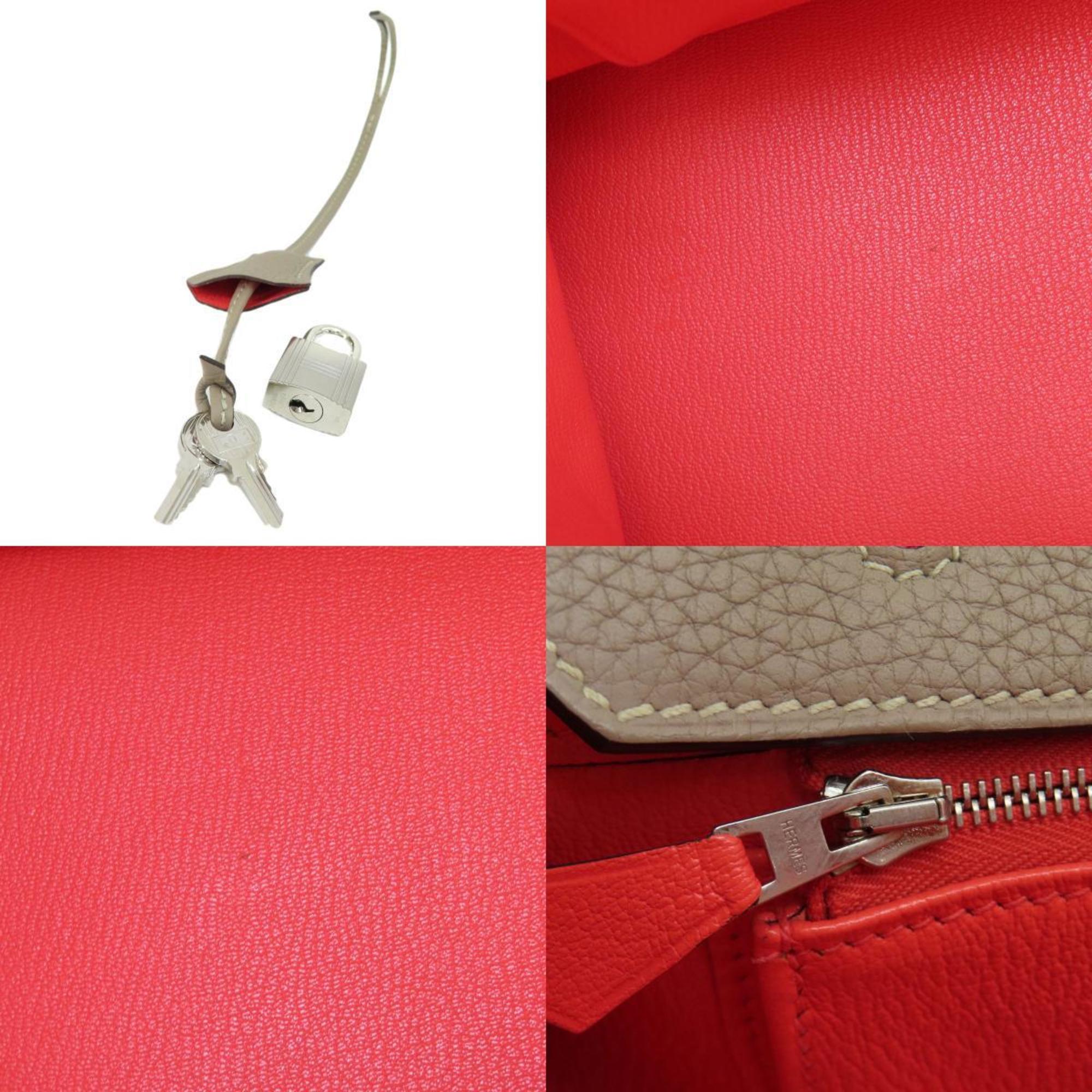 Hermes Grayish Red Color Taurillon Clemence Leather Handbag (Pre-Owned)