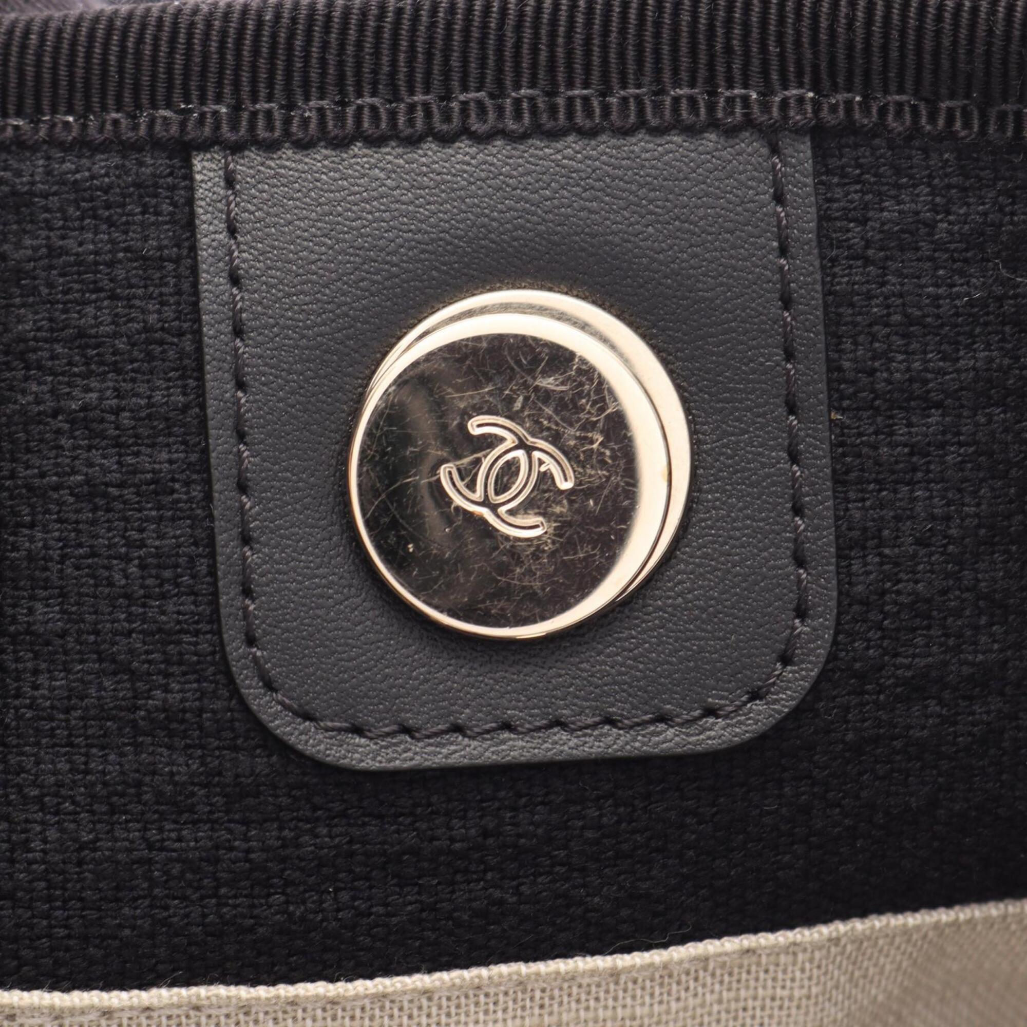 Chanel Black Canvas Leather Handbag Pouch Tote Bag (Pre-Owned)