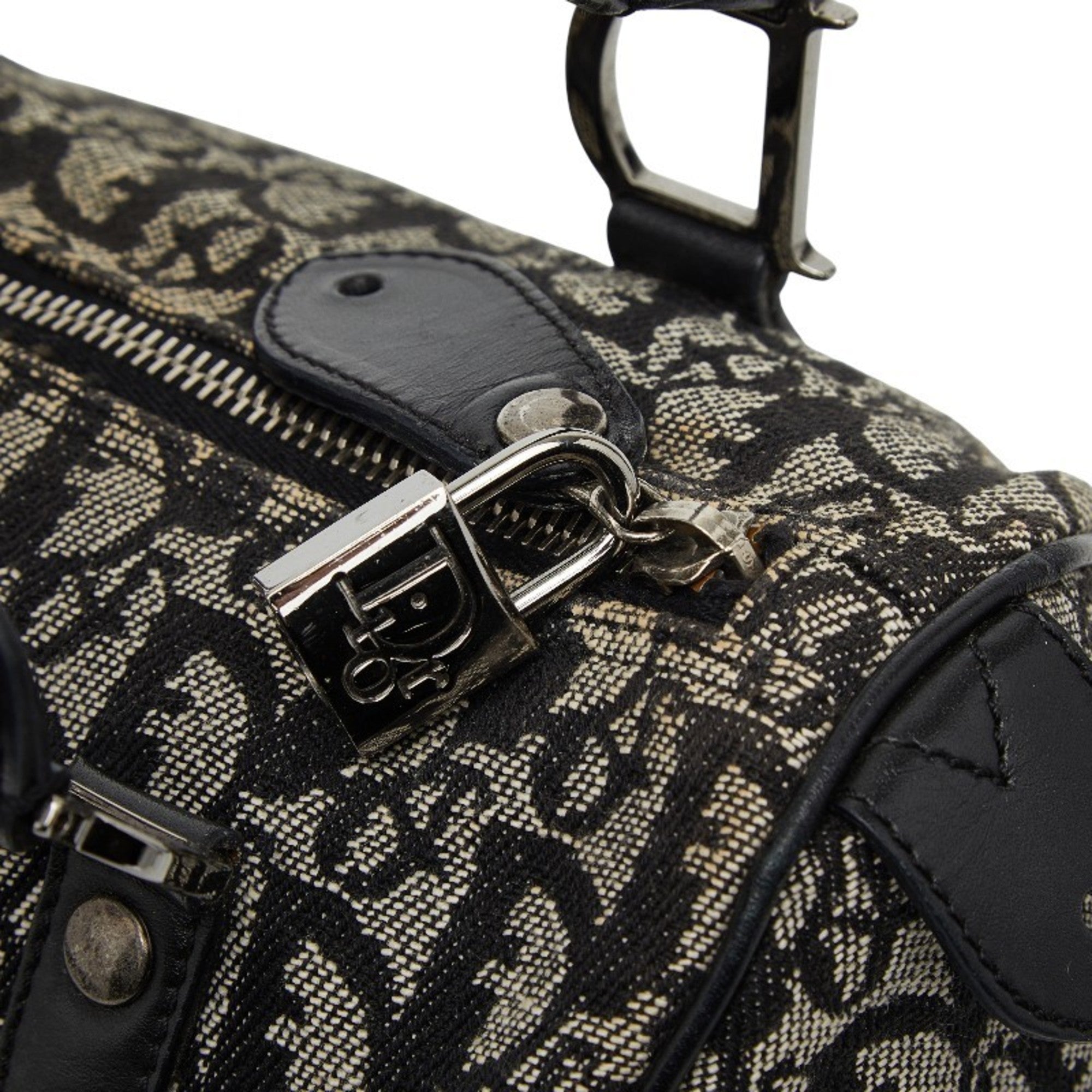 Christian Dior Beige Black Canvas Leather Boston Bag Handbag (Pre-Owned)