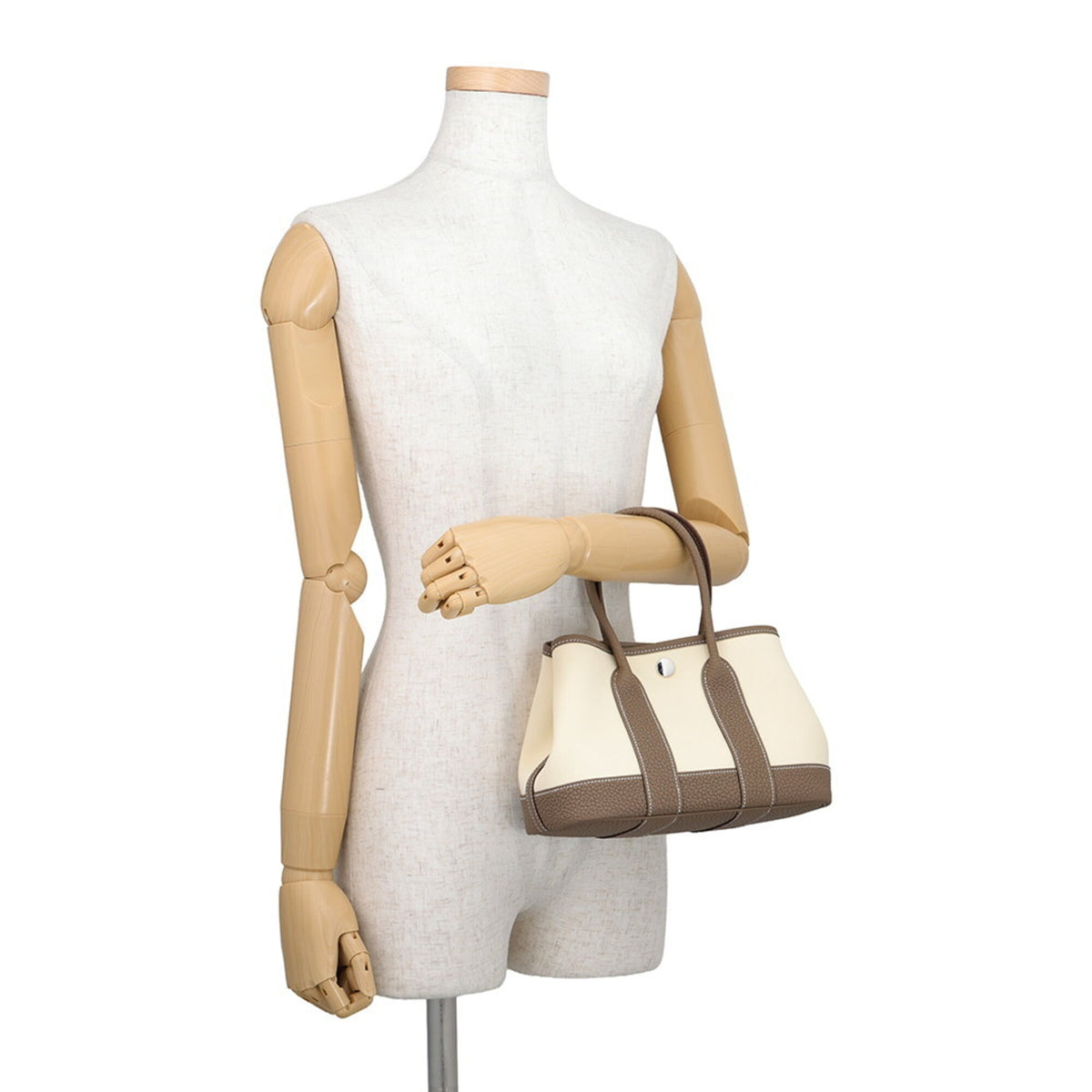 Hermes Garden Etoupe Gray Toile Officier Negonda Leather Handbag Tote Bag