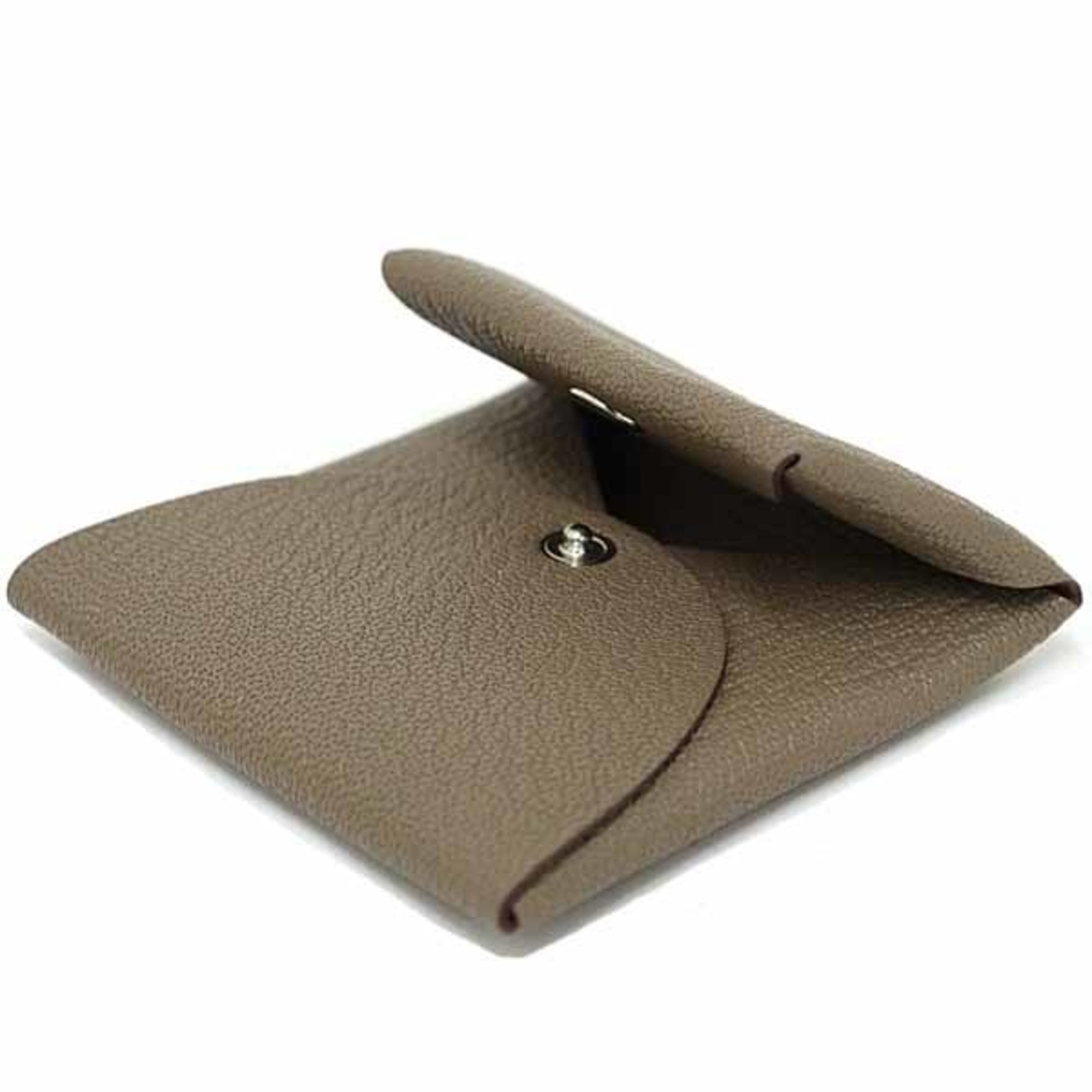 Hermes Bastia Etoupe Gray Chevre Myzore Leather Coin Purse/Coin Case (Pre-Owned)