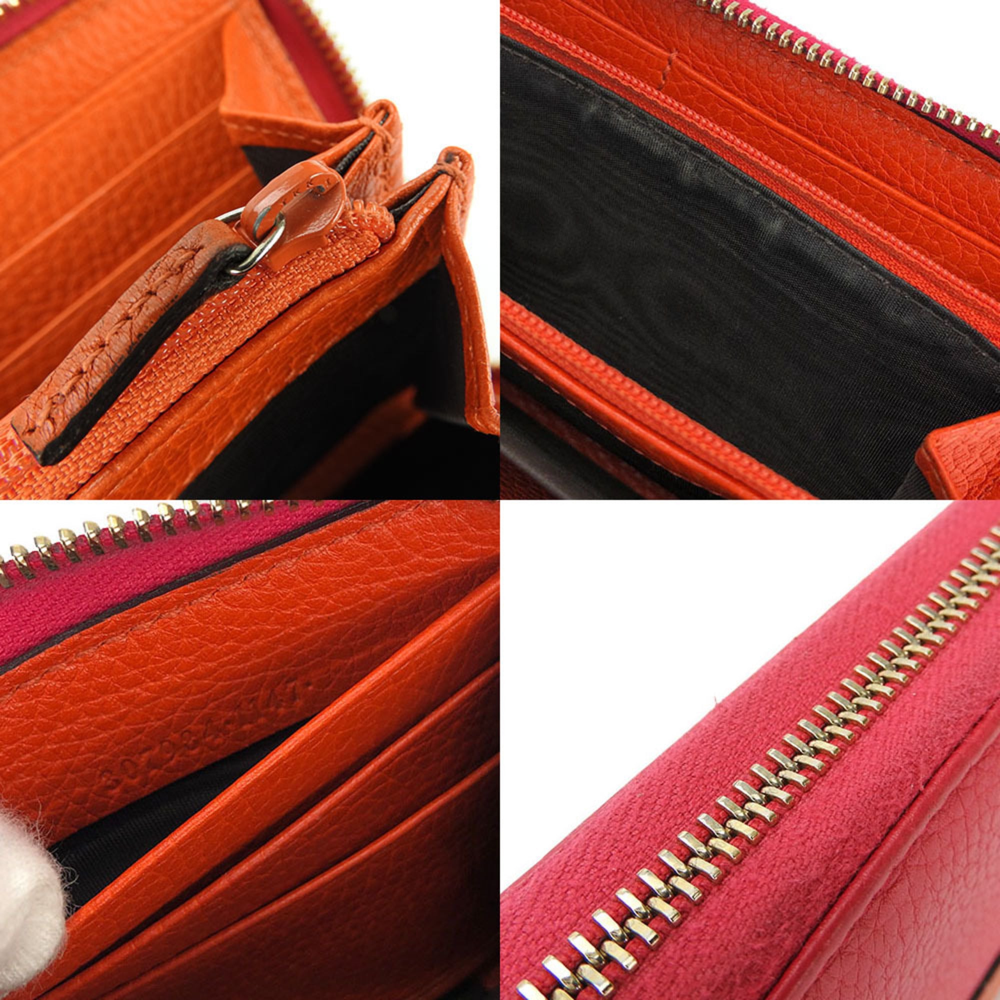 Gucci Bamboo Orange Pink Leather Long Wallet (Bi-Fold) (Pre-Owned)