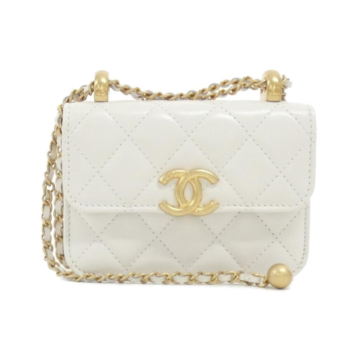 Chanel White Leather Coin Purse/Coin Case (Pre-Owned)