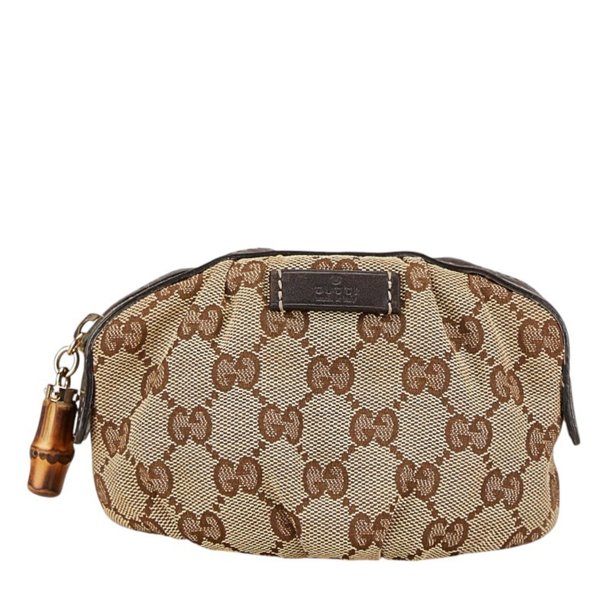 Gucci Beige Brown Canvas Leather Pouch (Pre-Owned)
