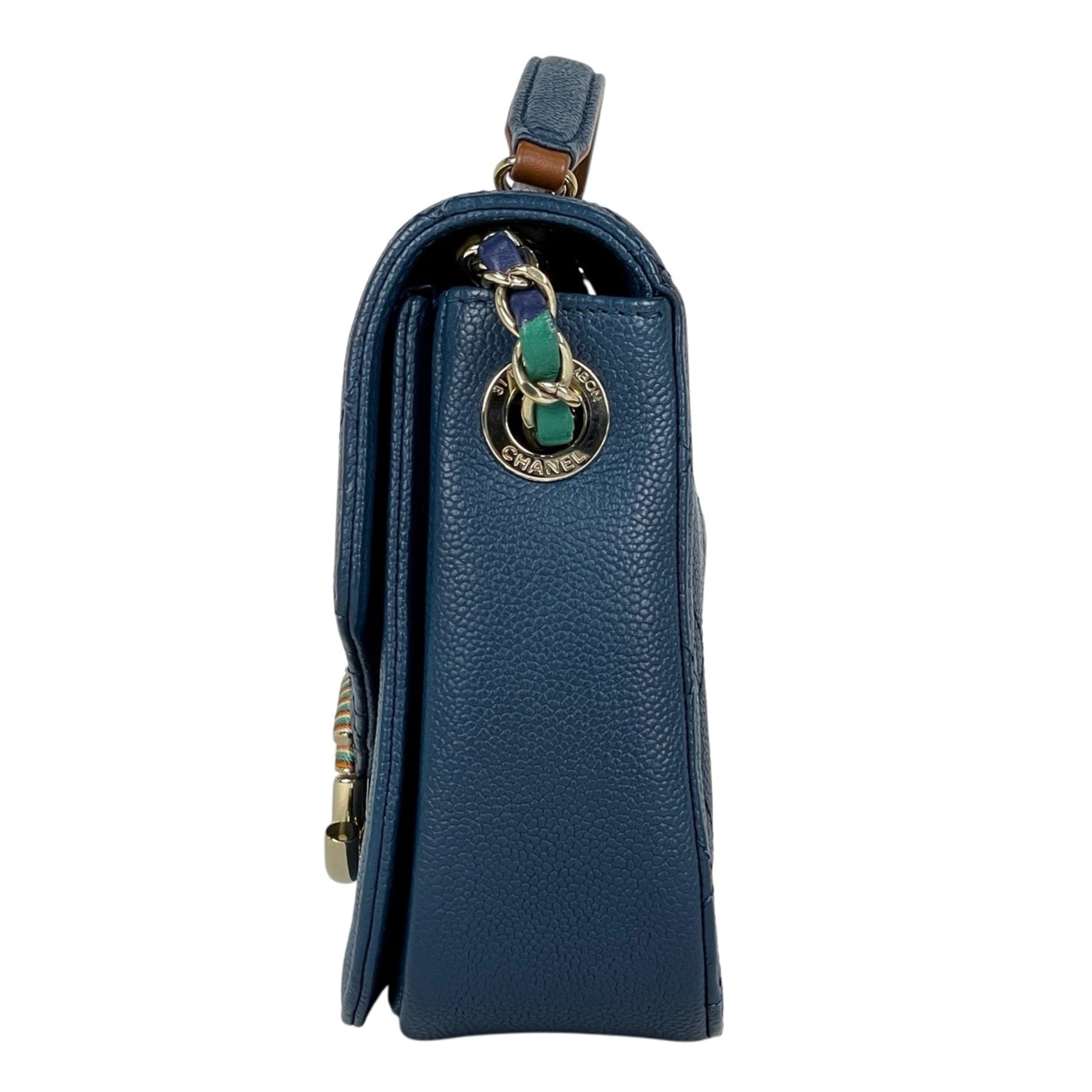 Chanel Blue Grained Calfskin Shoulder Bag (Pre-Owned)