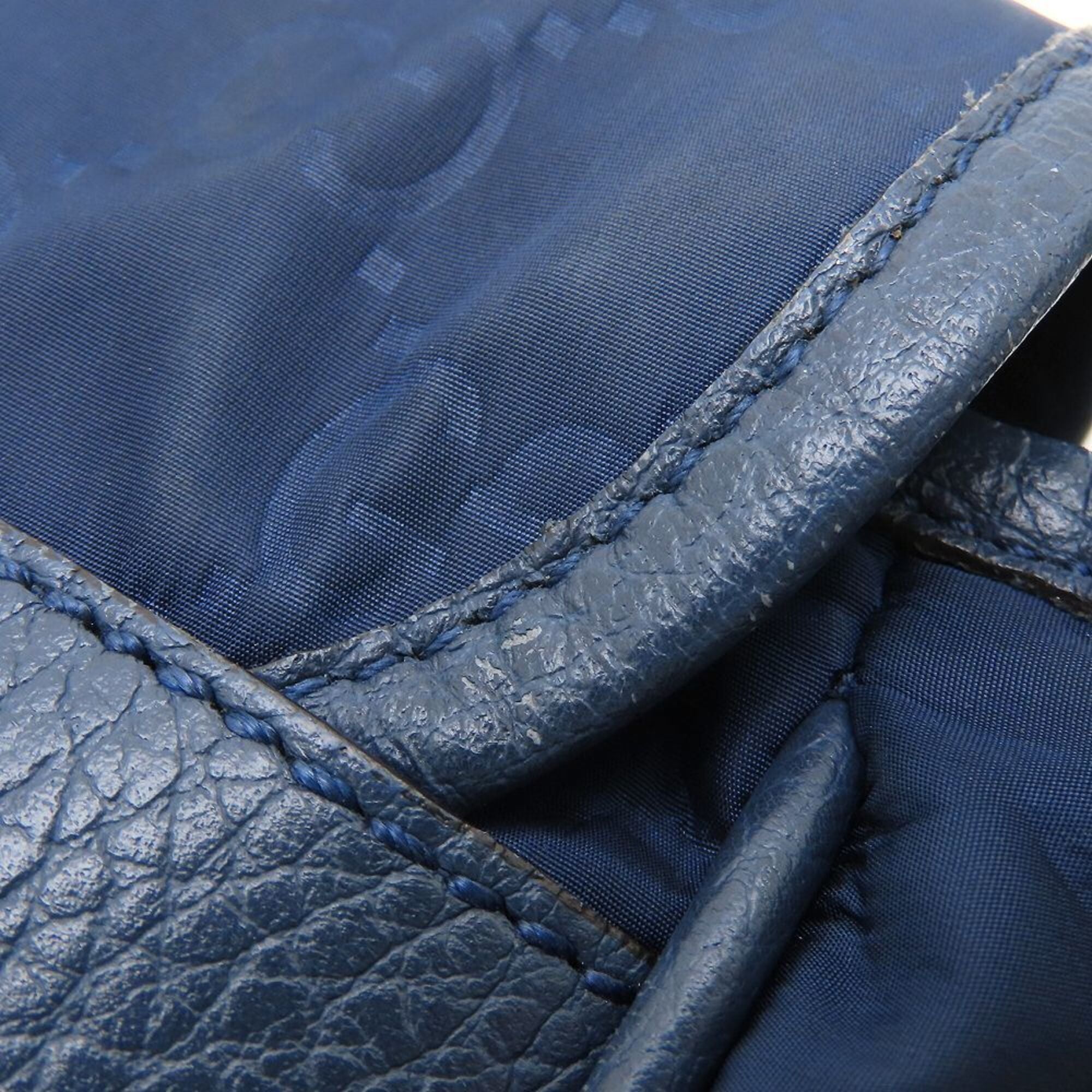 Gucci Navy Nylon Leather Messenger Bag Shoulder Bag (Pre-Owned)