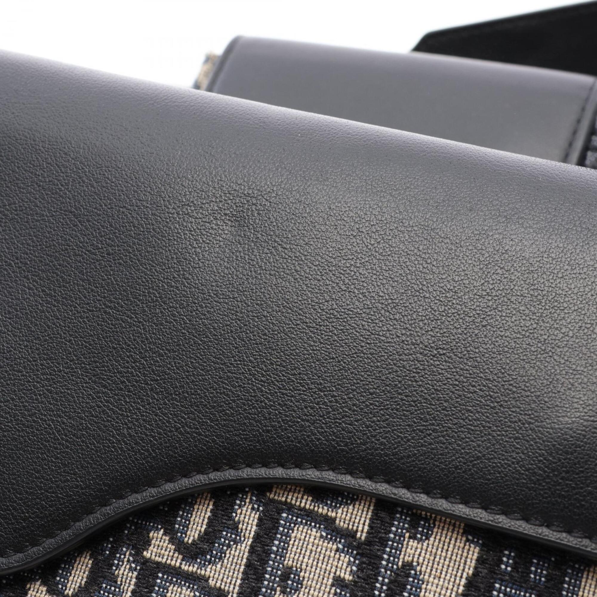 Christian Dior Beige Black Navy Canvas Leather Handbag Shoulder Bag (Pre-Owned)