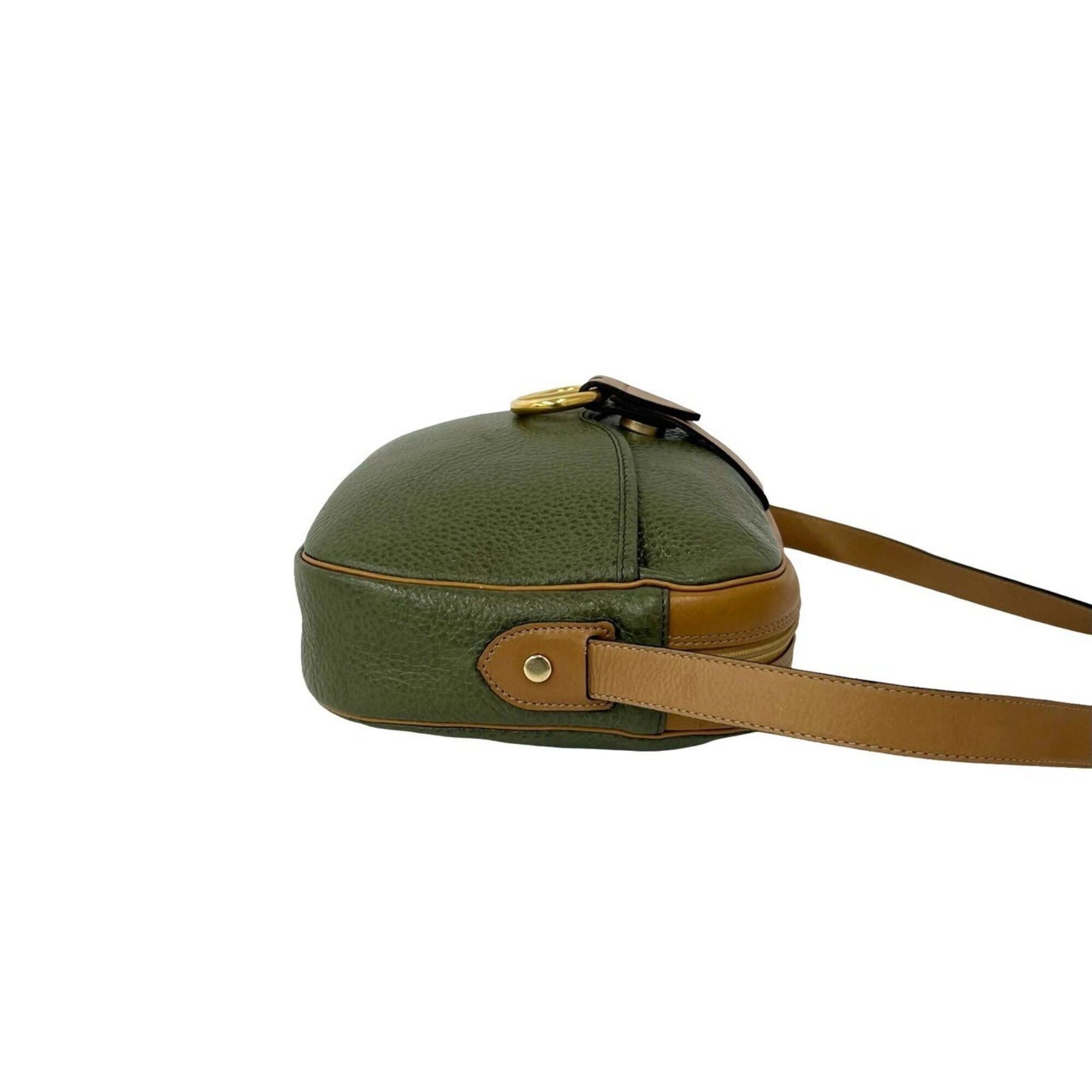 Christian Dior Brown Green Leather Shoulder Bag (Pre-Owned)