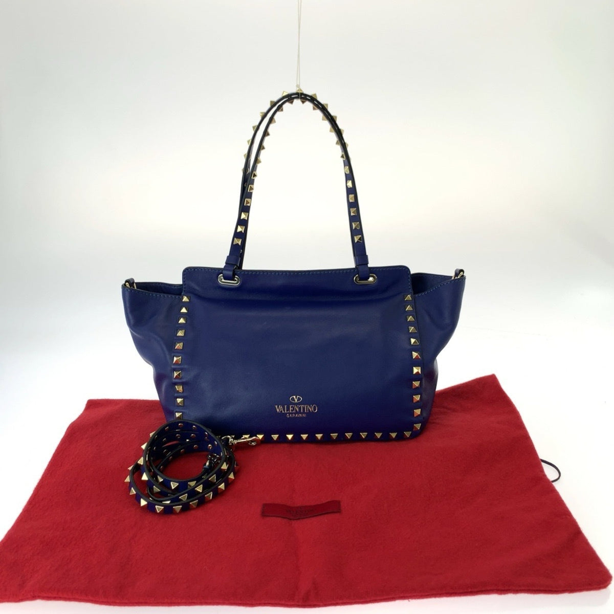 Valentino Blue Leather Shoulder Bag Tote Bag (Pre-Owned)