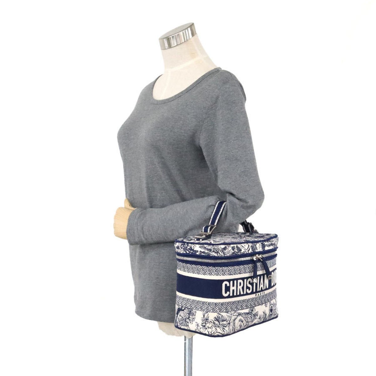 Christian Dior Navy White Canvas Handbag Vanity Bag (Pre-Owned)