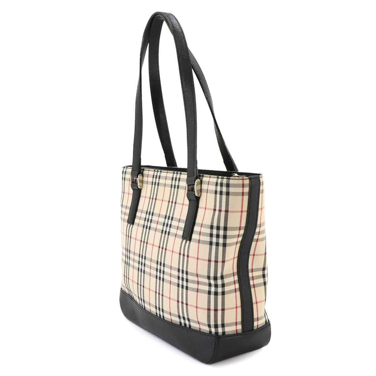 Burberry Beige Black Canvas Leather Handbag Tote Bag (Pre-Owned)
