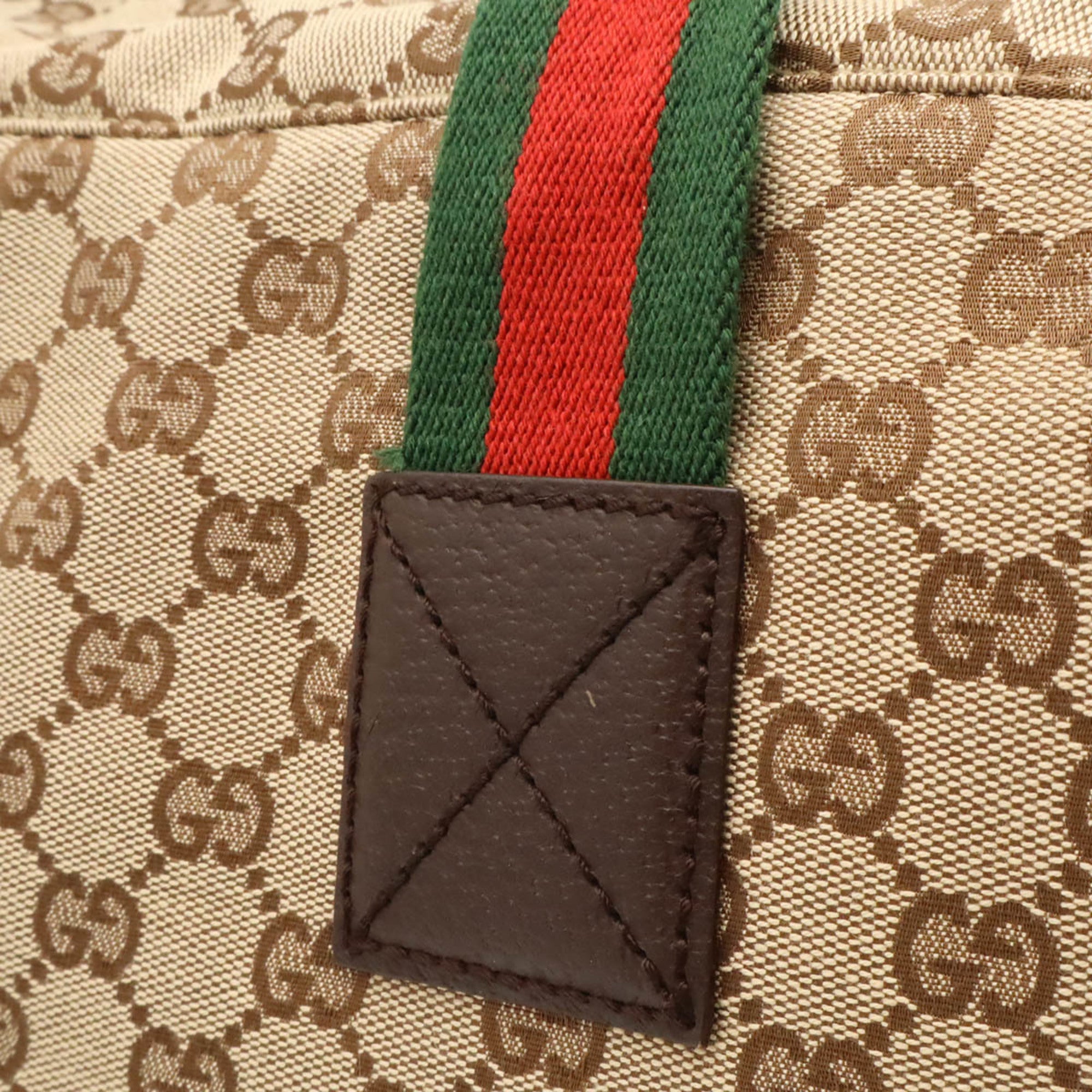 Gucci Beige Dark Brown Green Khaki Red Color Canvas Leather Boston Bag Shoulder Bag (Pre-Owned)
