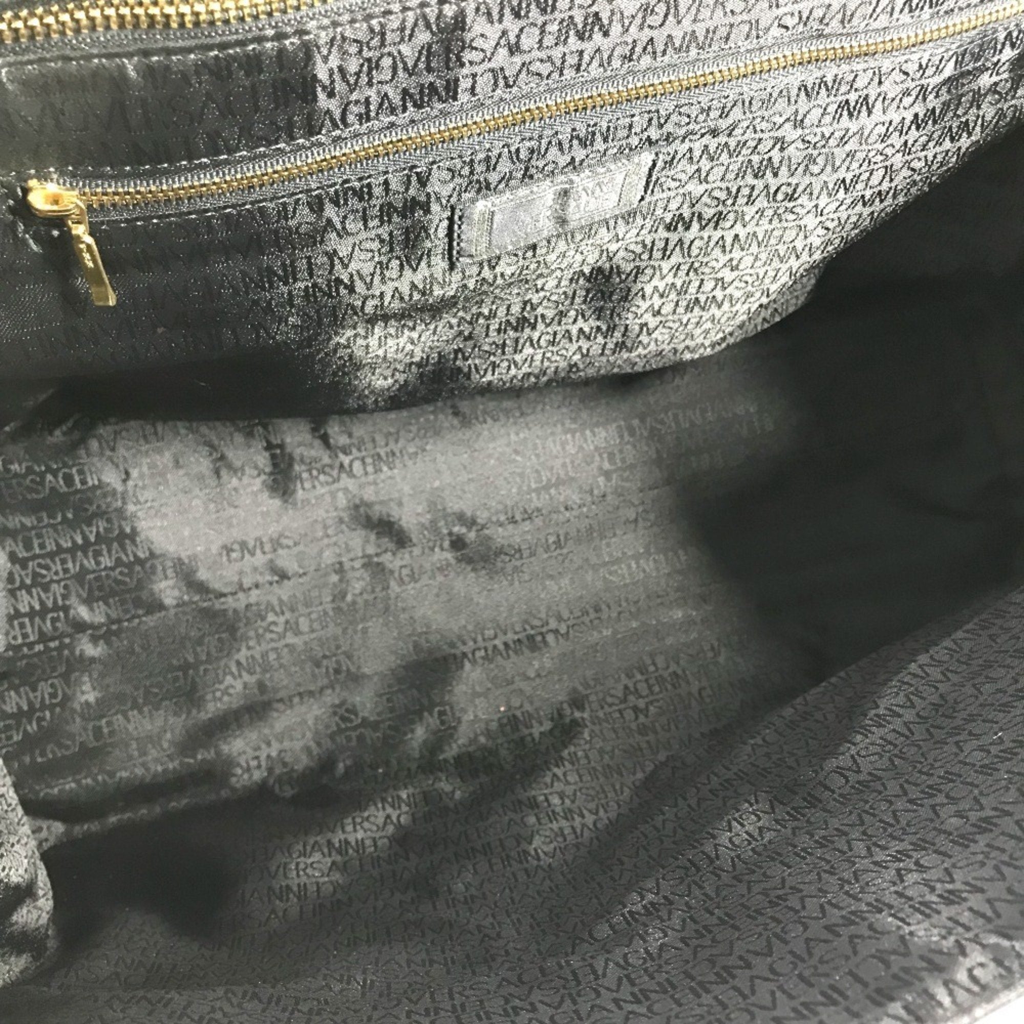 Versace Black Leather Handbag Shoulder Bag Tote Bag (Pre-Owned)