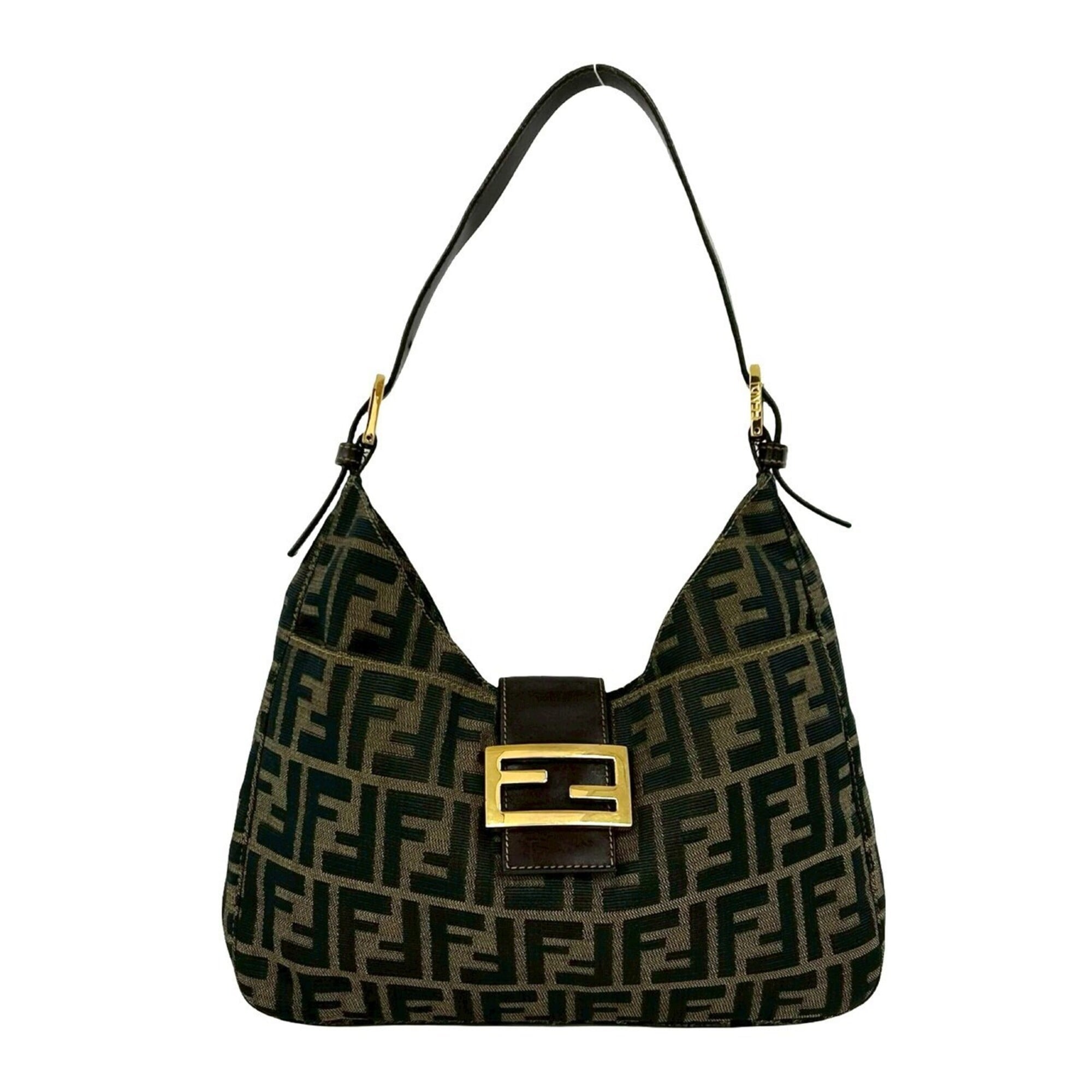 Fendi Black Brown Canvas Leather Shoulder Bag (Pre-Owned)