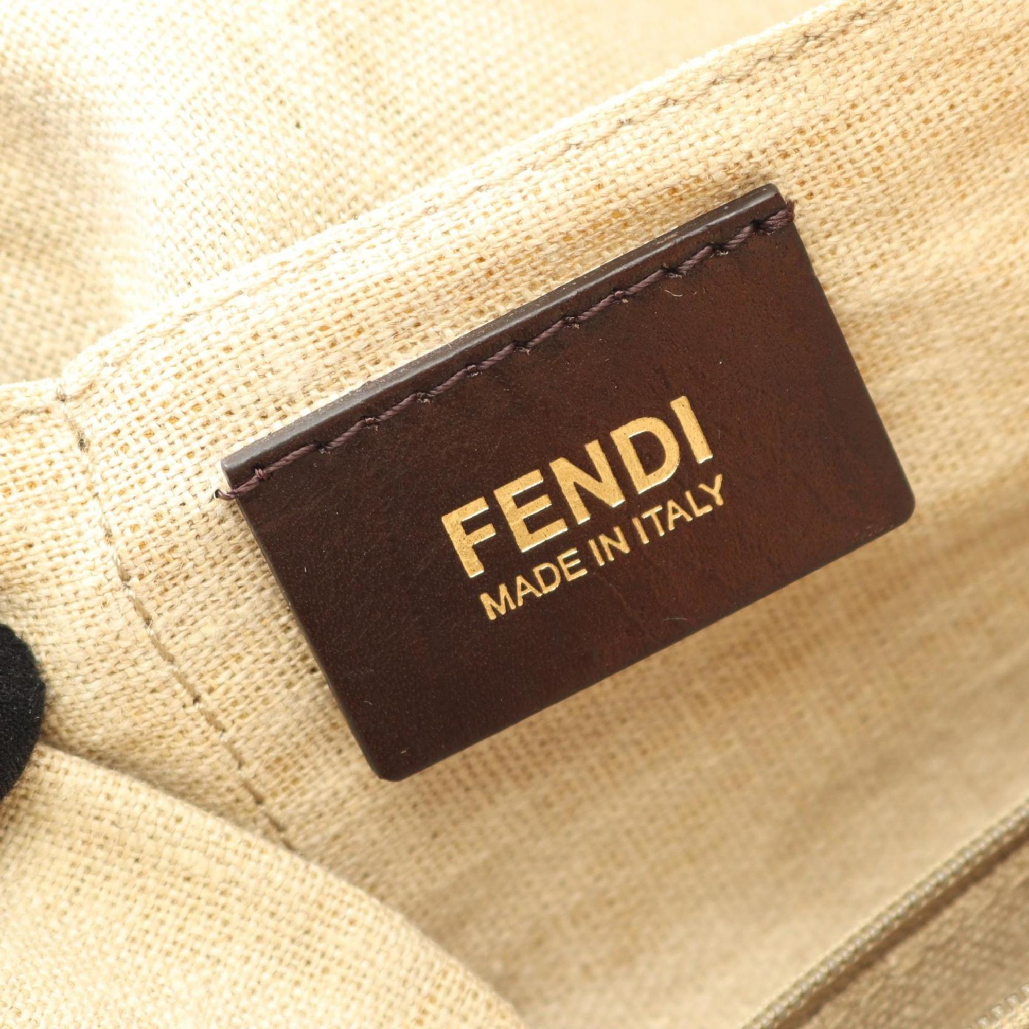 Fendi Brown Navy White Leather Shoulder Bag (Pre-Owned)