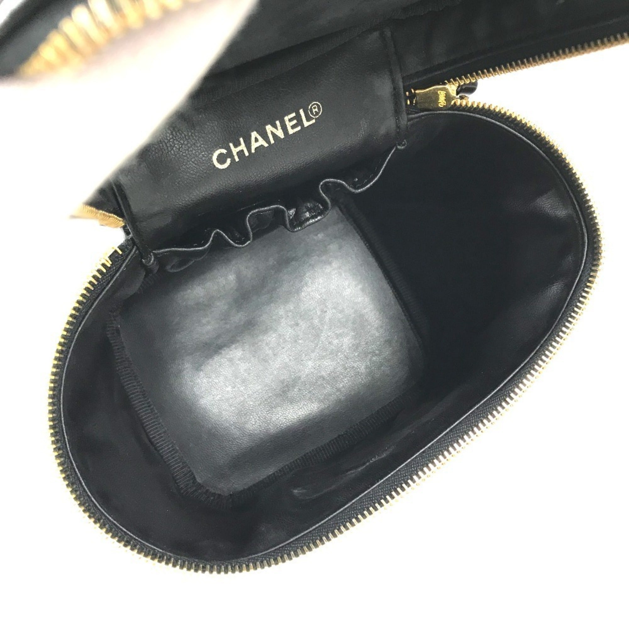 Chanel Black Leather Handbag Vanity Bag (Pre-Owned)