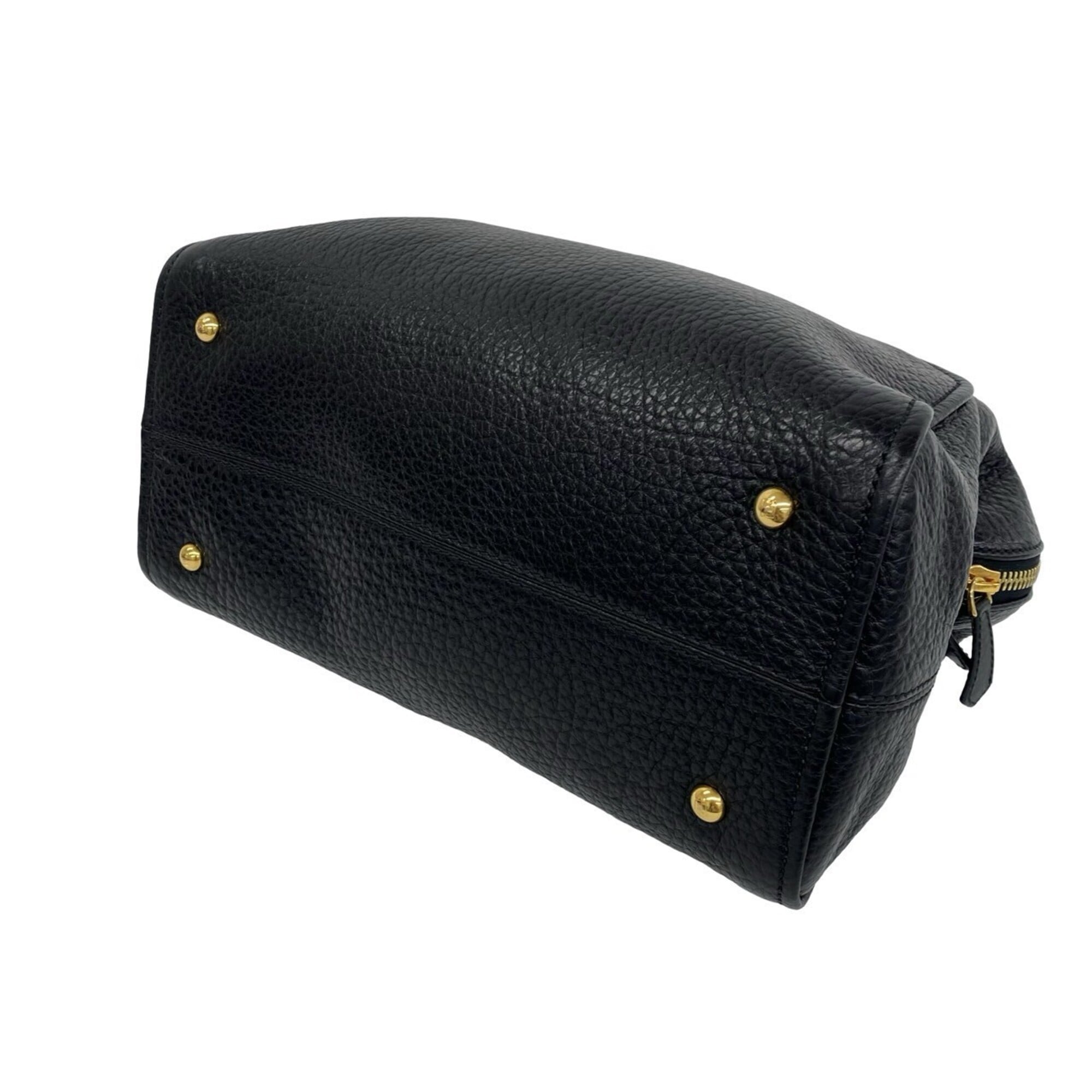 Fendi Black Leather Boston Bag Handbag Shoulder Bag (Pre-Owned)